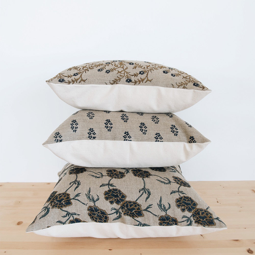 Handmade Linen Pillow Cover Set - Block Printed Design No. 0224 | Bohemian Home Decor for Living Room & Bedroom