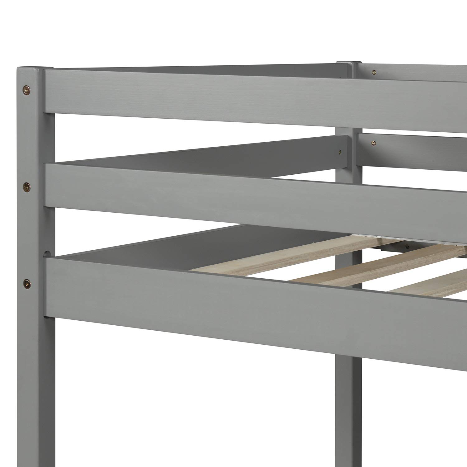 Solid Wood Twin Over Twin L-Shaped Bunk Bed with Shelves & Ladder - Convertible to Loft Bed & Twin Platform Bed, No Box Spring Needed (Grey & Pinewood) - Perfect for Kids' Bedrooms, Guest Rooms & Small Spaces