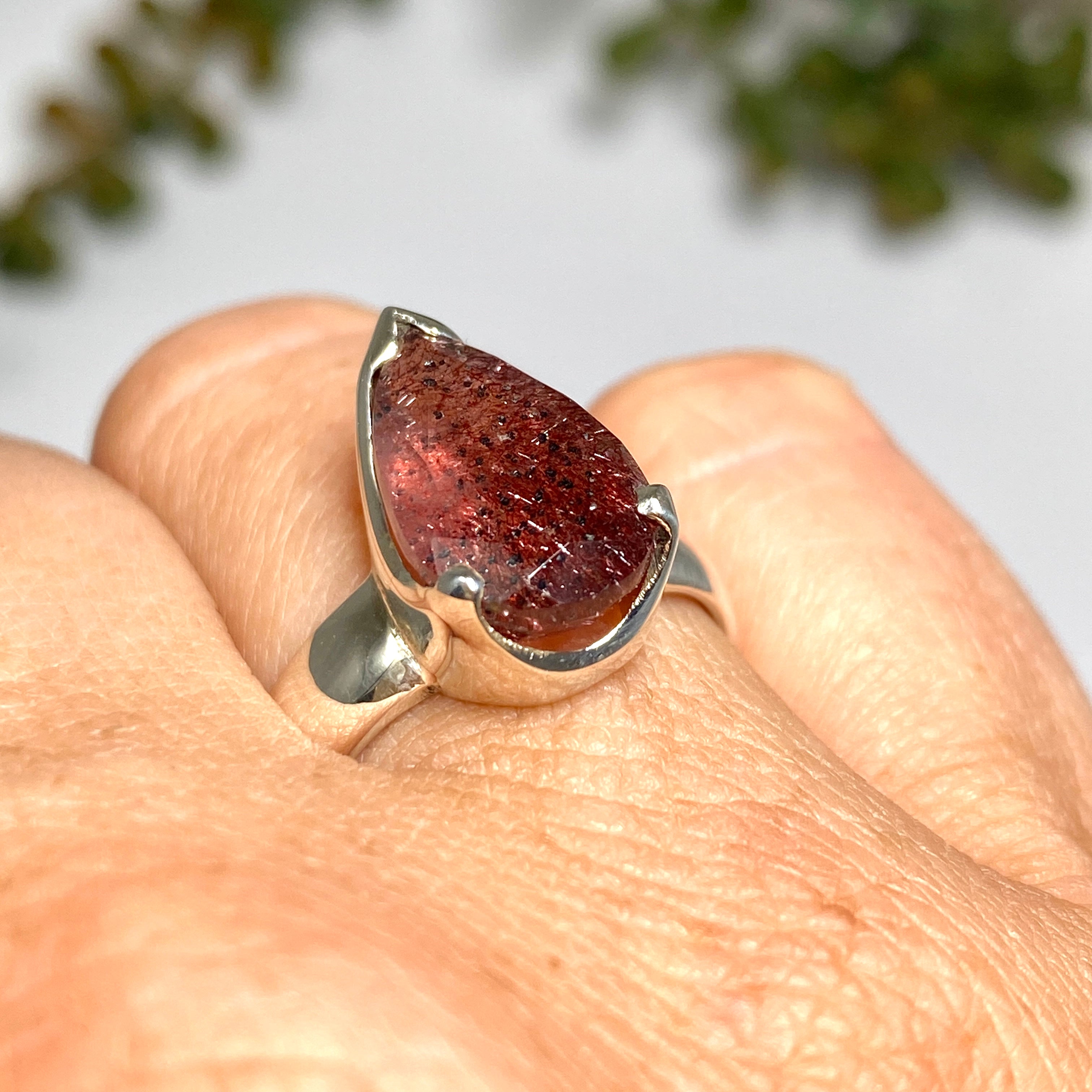 Lepidicrocite in Quartz Teardrop Faceted Ring - Size 7 Natural Crystal Jewelry for Women - Perfect for Healing, Meditation & Spiritual Energy Work