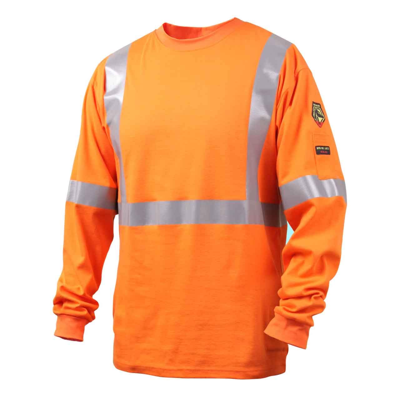 Black Stallion TF2511 NFPA 2112 & NFPA 70E Certified Flame Resistant Cotton Long Sleeve T-Shirt with Reflective Tape - Orange, Medium Size | Ideal for Electrical Work, Oil & Gas Industry, and Hazardous Work Environments