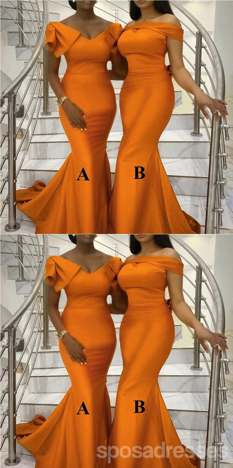 Elegant Mismatched Orange Mermaid Bridesmaid Dresses - WG1627 | Affordable Long Formal Gowns for Weddings, Prom & Special Occasions