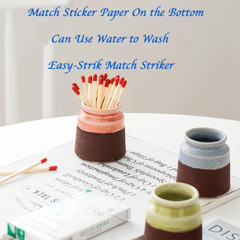 Ceramic Match Striker Holder - Cute Cyan Match Jar with Built-in Striker for Candles, Bathroom Decor & Fireplace Accessories - Matchsticks Not Included - Perfect for Home Decor, Gift & DIY Projects