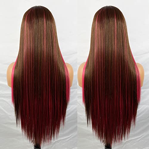 Natural-Looking Synthetic Lace Front Wig with Blonde Highlights - Perfect for Cosplay, Daily Wear & Special Occasions