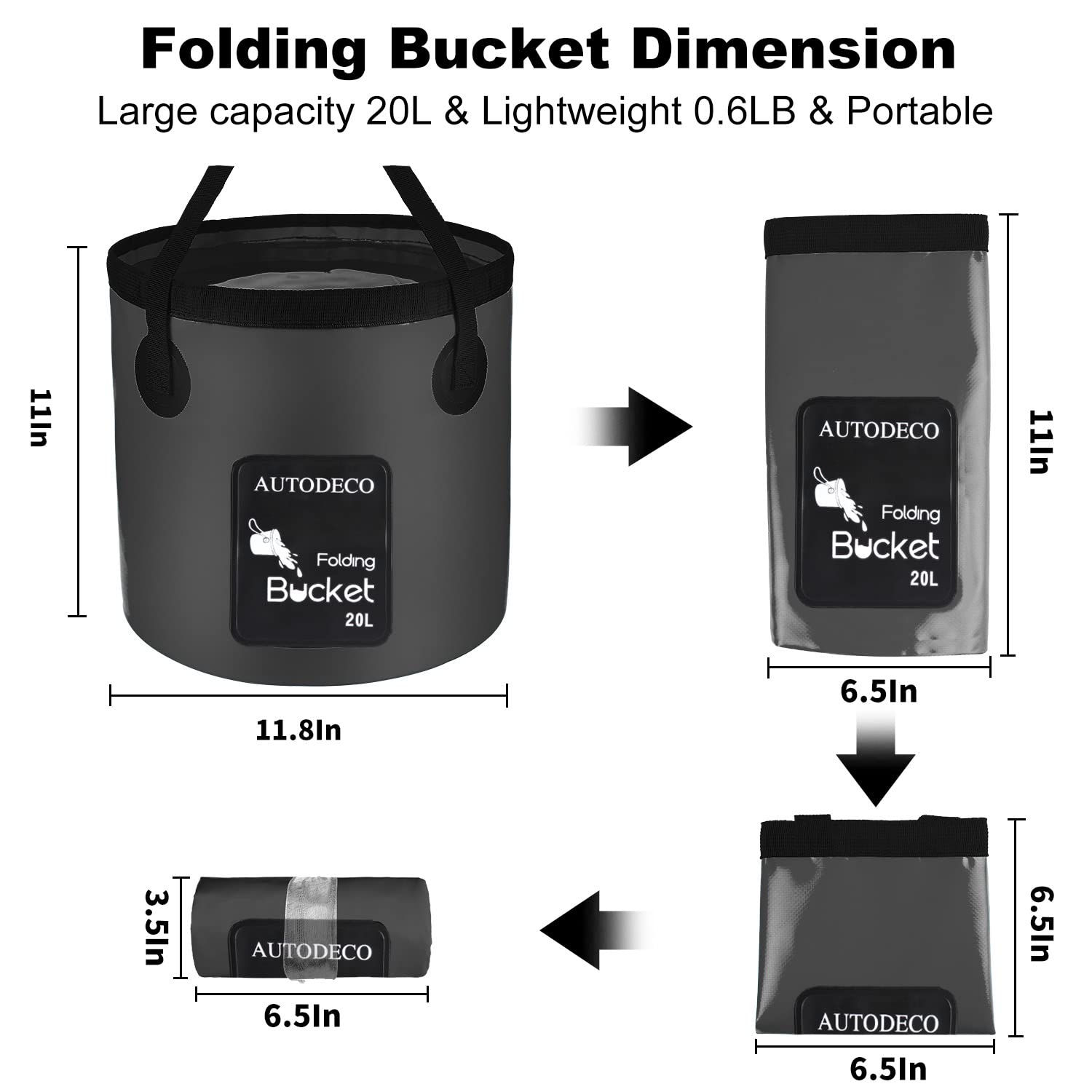 5 Gallon AUTODECO Collapsible Bucket - Portable Folding Water Container & Wash Basin for Camping, Car Washing, and Outdoor Activities