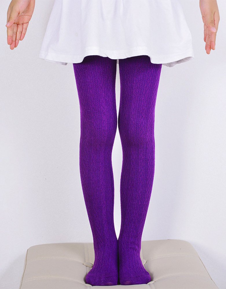 Little Girls' Solid Knitted Cotton Footed Tights - Warm Winter Leggings & Stockings for Playtime, School & Family Outings