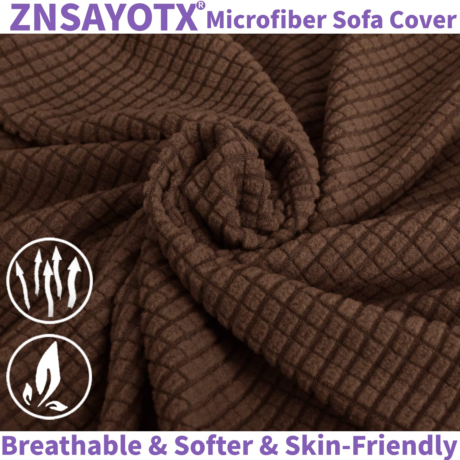 ZNSAYOTX 3-Piece Stretch Jacquard Loveseat Slipcovers - Spandex Sofa Cover for 2-Cushion Couches, Coffee Checkered Furniture Protector - Perfect for Living Room, Apartment & Small Space Decor