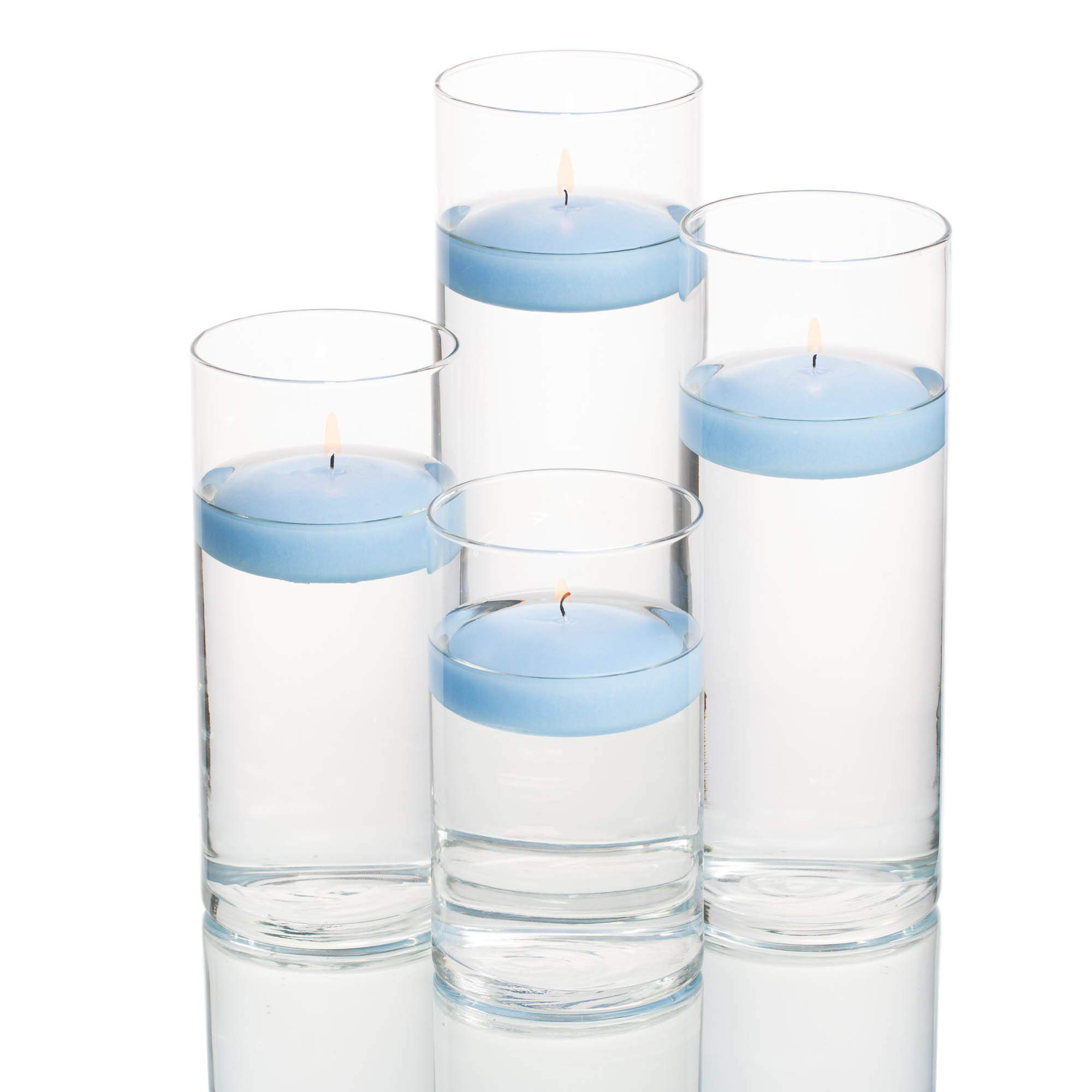 48-Pack Eastland® Glass Cylinder Vases with 48 Light Blue Richland Floating Candles (3 Inch) - Perfect for Wedding Centerpieces, Table Decorations & Romantic Ambiance