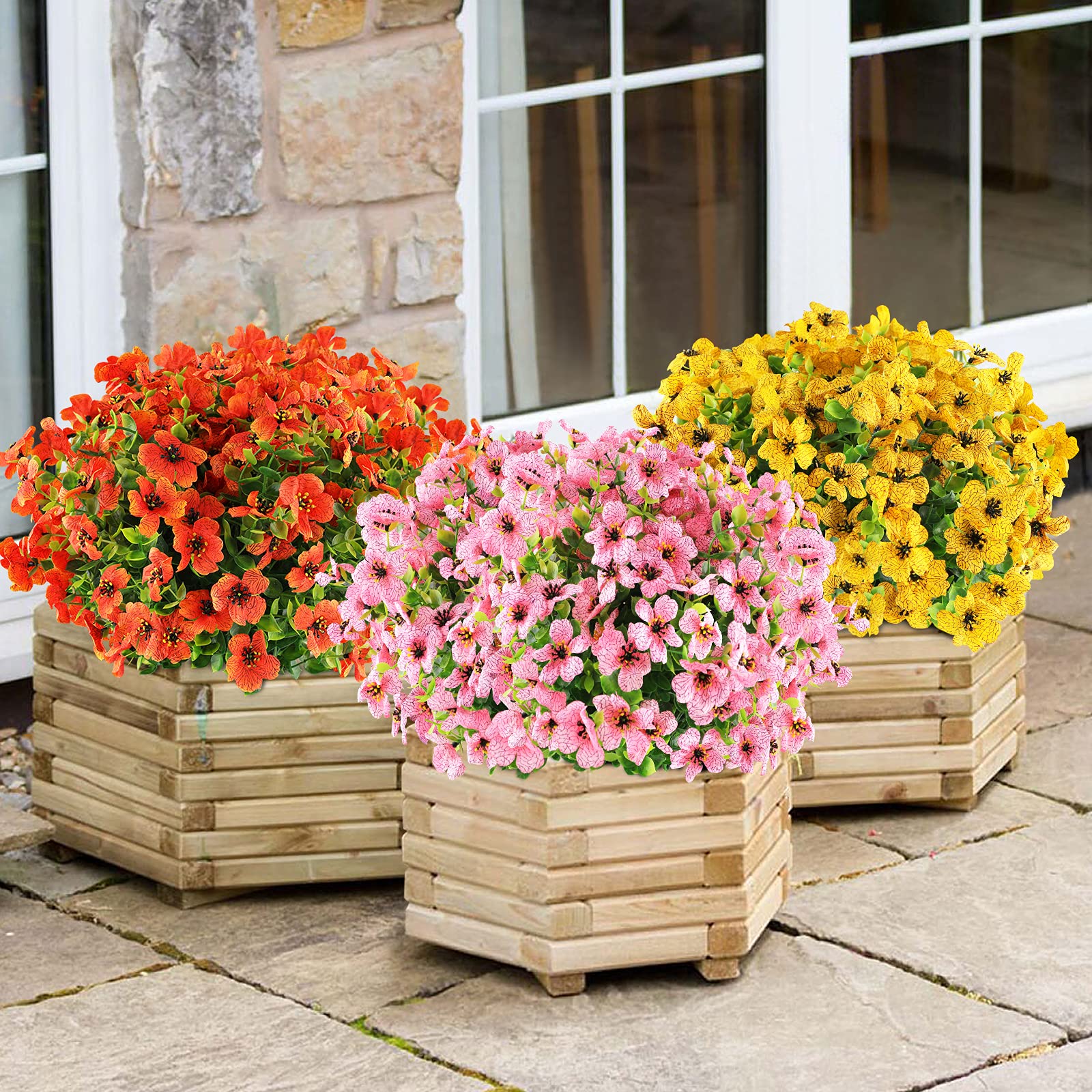 GREENRAIN 18 Bundles UV Resistant Artificial Flowers - Outdoor Fake Plants for Garden, Window Box, Porch & Home Decor (Pink) | Perfect for Patio, Wedding, Party & DIY Floral Arrangements
