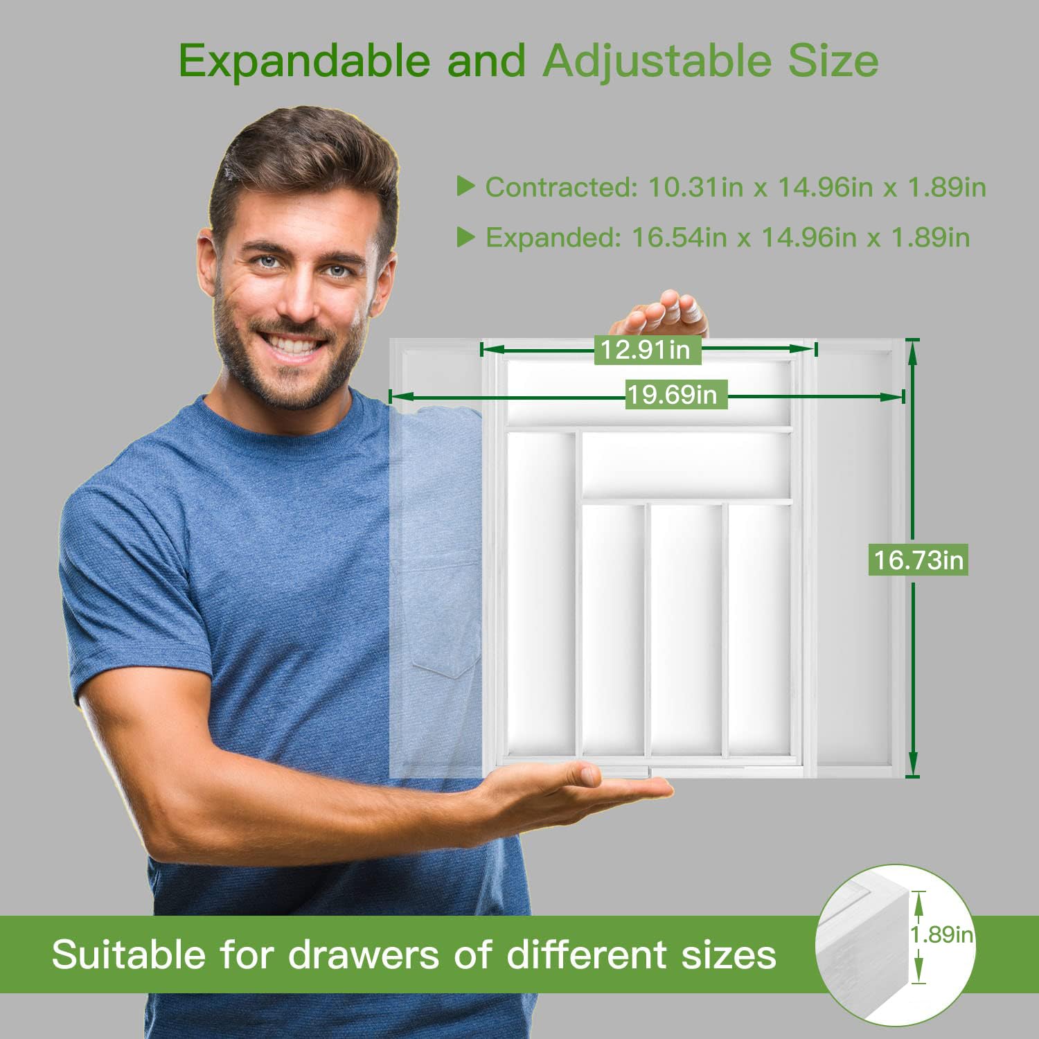 Pipishell Bamboo Expandable Drawer Organizer - Adjustable Cutlery Tray & Wood Drawer Dividers for Silverware, Flatware, Knives - Kitchen, Bedroom, Living Room Storage Solution (White) | Perfect for Organizing Utensils, Makeup, Office Supplies & More