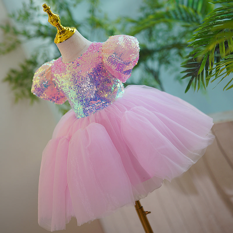 Sparkly Sequin Puffy Sleeve Princess Dress for Baby Girls & Toddlers - Perfect for Birthday Parties, Photo Shoots & Special Occasions