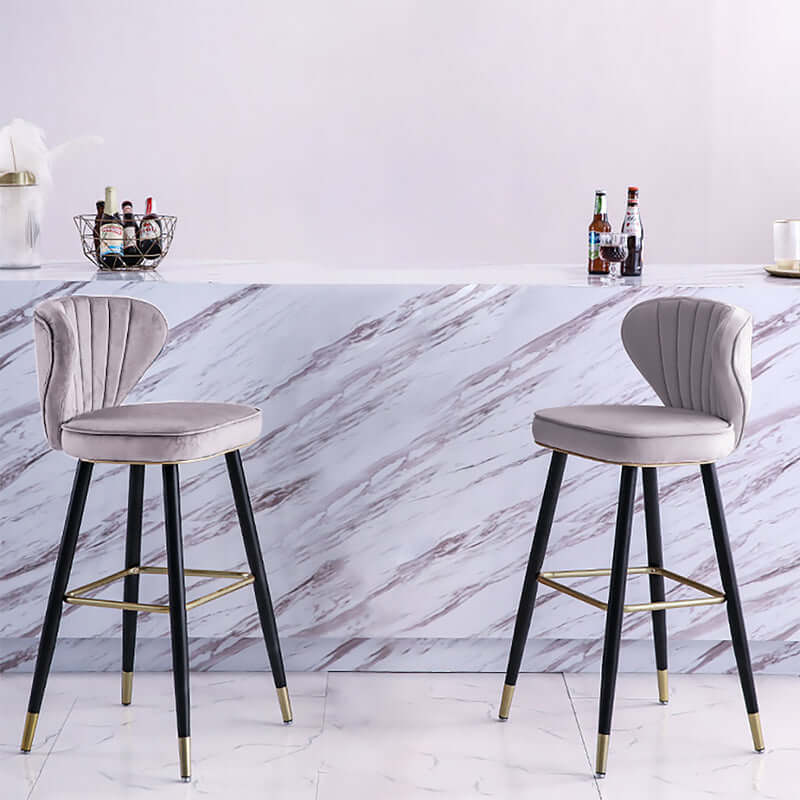 Modern Blue Velvet Counter Height Bar Stools with Back - Set of 3 for Kitchen Island, Breakfast Nook & Home Bar Decor