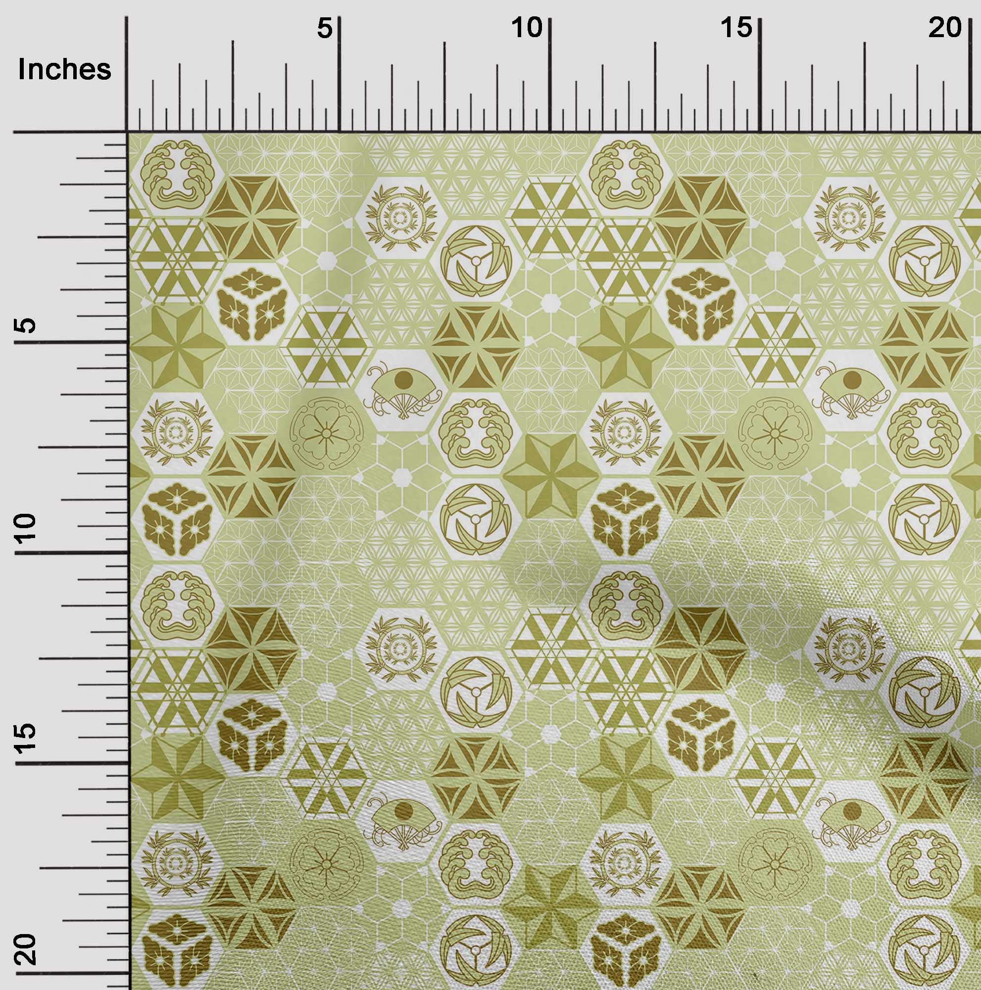 Premium Light Olive Green Geometric Print Polyester Spandex Fabric - 56