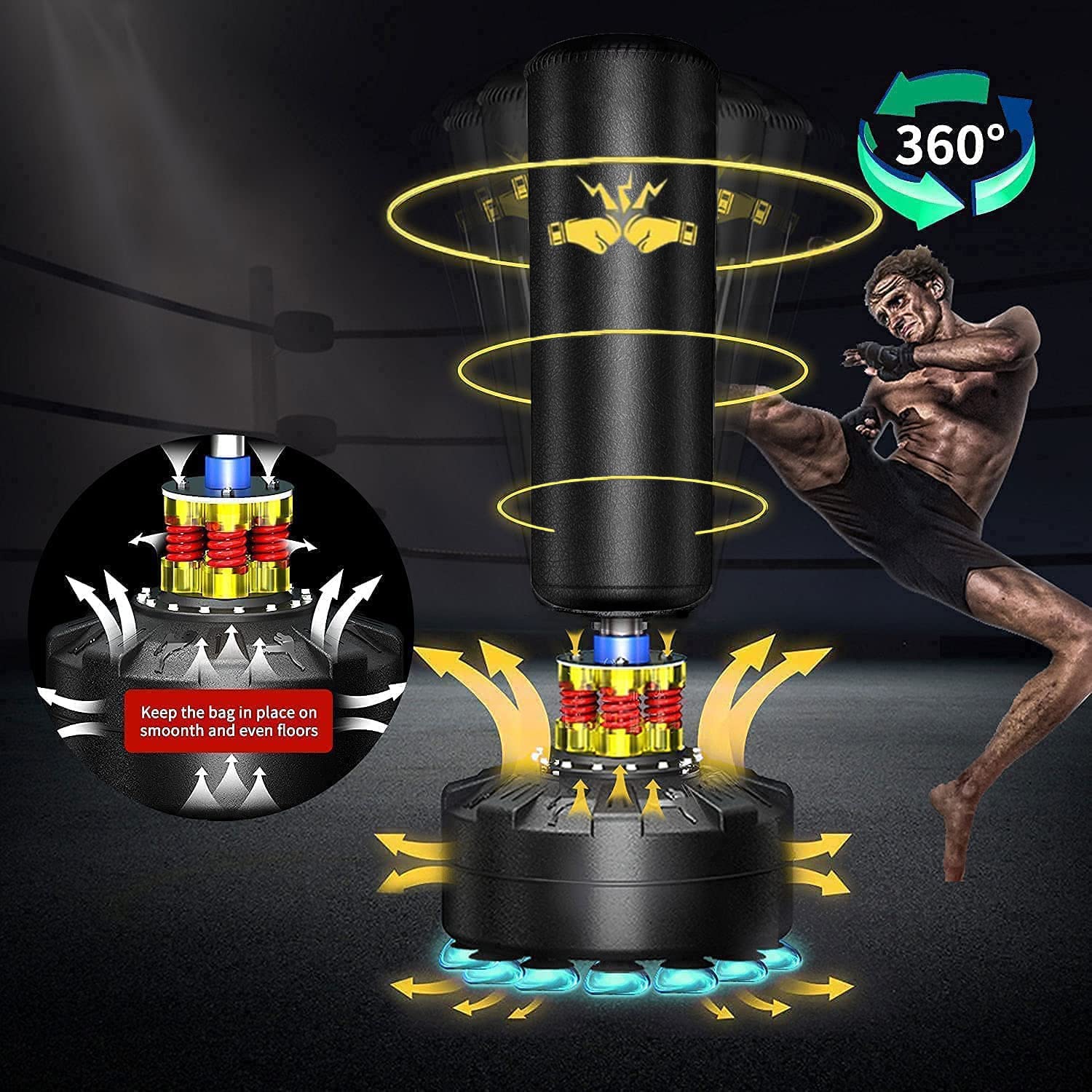 70'' 205lbs Heavy Duty Freestanding Punching Bag with Stand - Professional Boxing Training Equipment for Adults & Youth - Includes 12OZ Pro Gloves (Black) - Perfect for Home Gym, Martial Arts Practice & Fitness Workouts