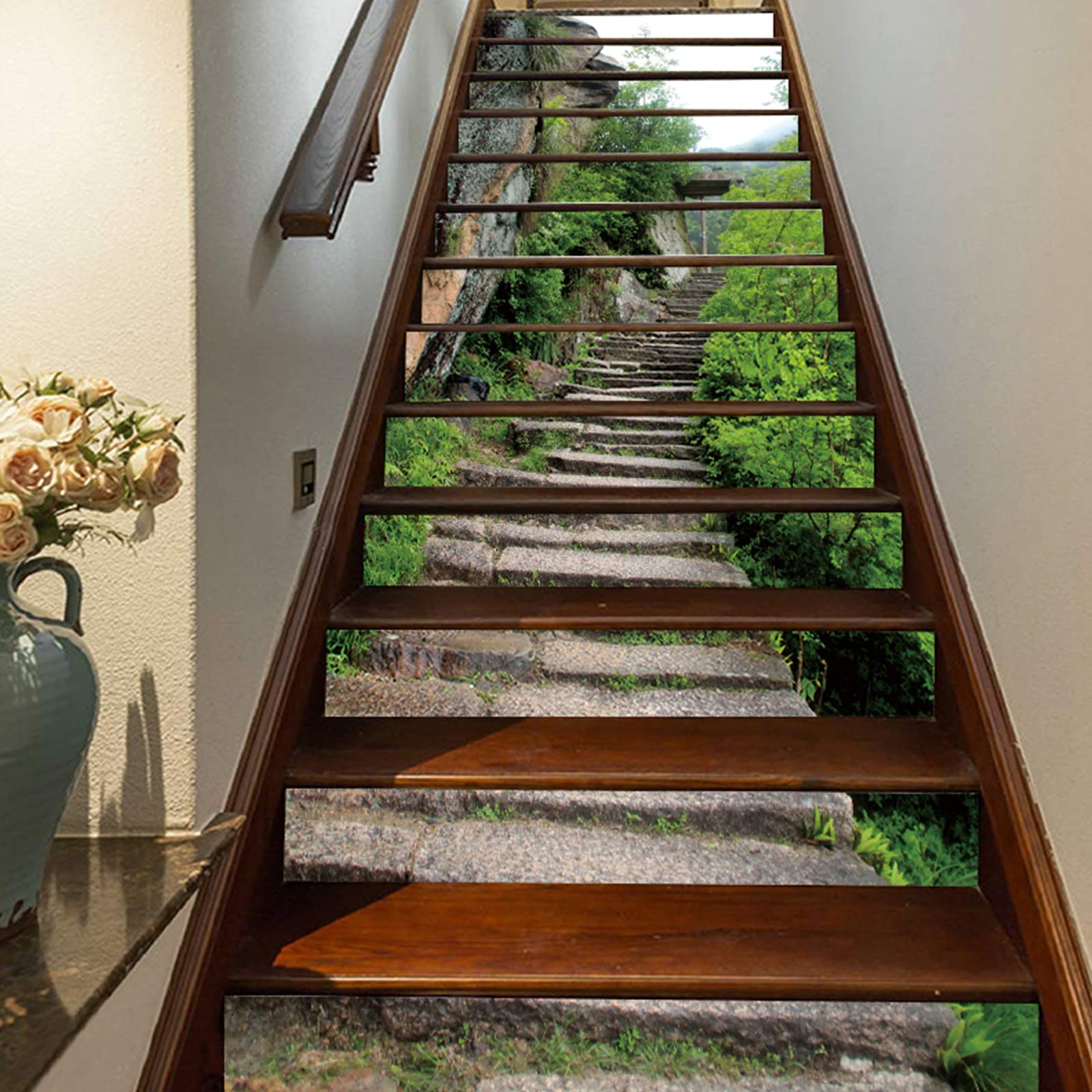 FLFK 3D Staircase Stickers - Peel and Stick Stair Riser Decals - French Countryside Wall Art Decor - 13Pcs Removable Vinyl Stickers (39.3