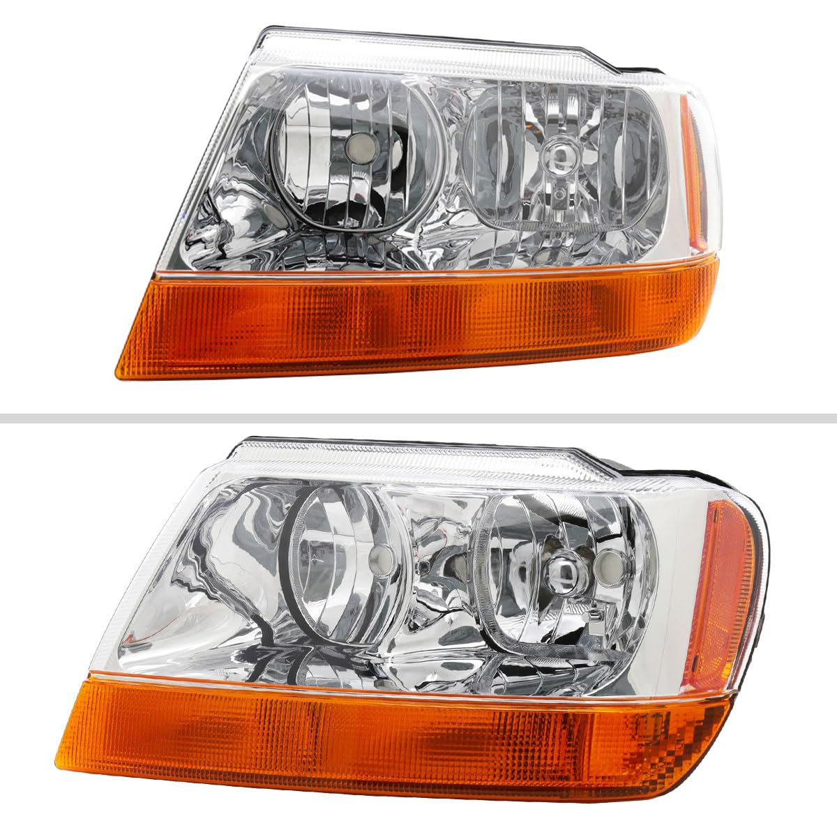 Jeep Grand Cherokee Clear Headlights with Amber Turn Signal - 1999-2004 Model Year Replacement Pair | Left + Right Side | Off-Road & Night Driving Upgrade
