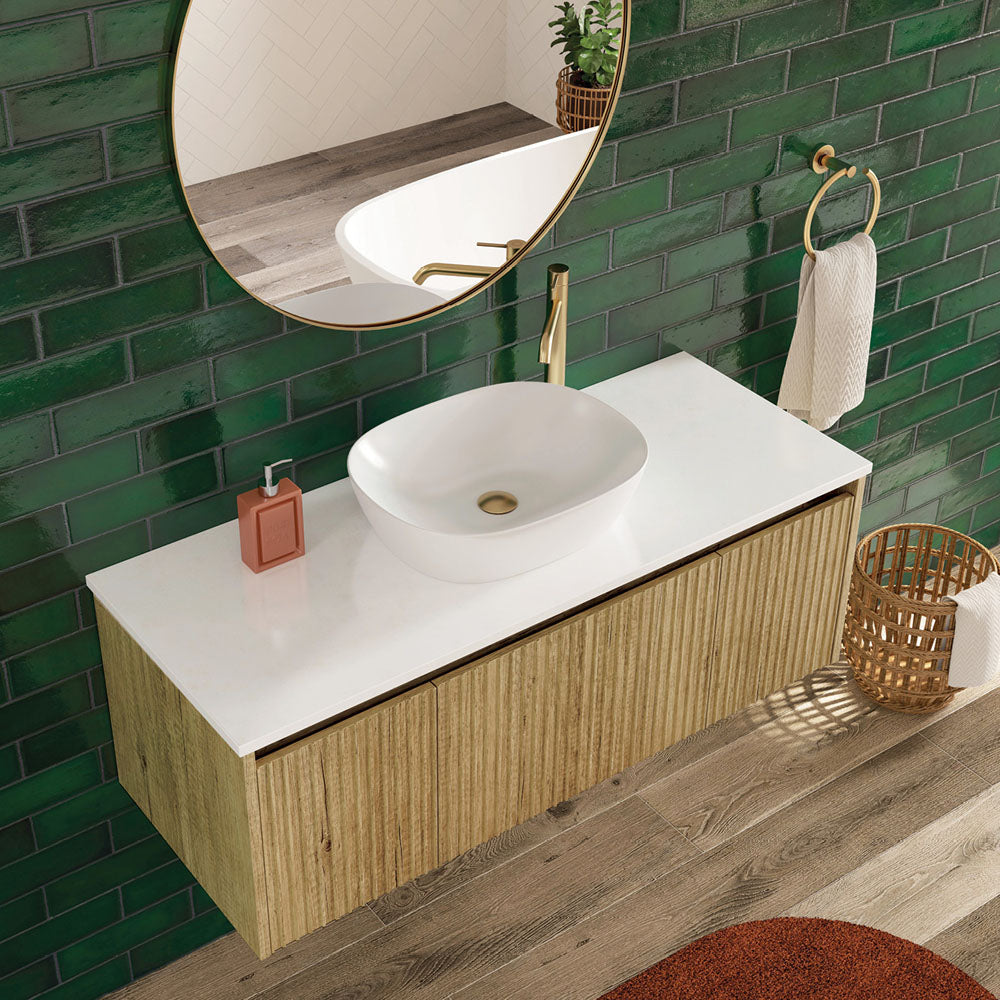 Fienza RB185MW Koko 465mm Above Counter Bathroom Sink, Matte White - Perfect for Modern Vanities and Powder Rooms