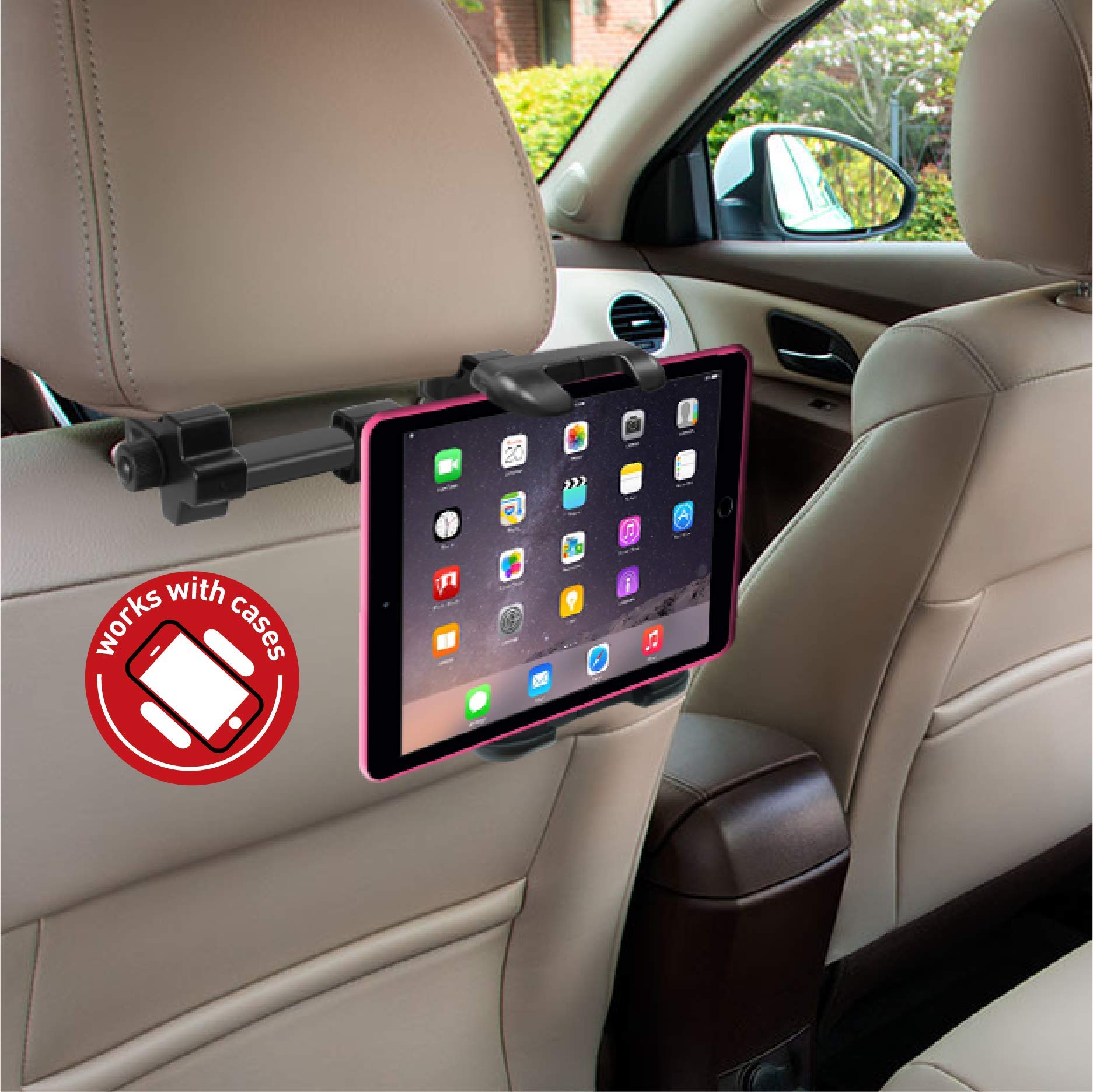 Macally Adjustable Car Headrest Tablet Holder - Universal iPad Mount for Backseat (4.7-12.9 inch) - Secure iPad Pro/Air/Mini & Nintendo Switch Stand - Perfect for Road Trips, Kids Entertainment & Long Car Rides