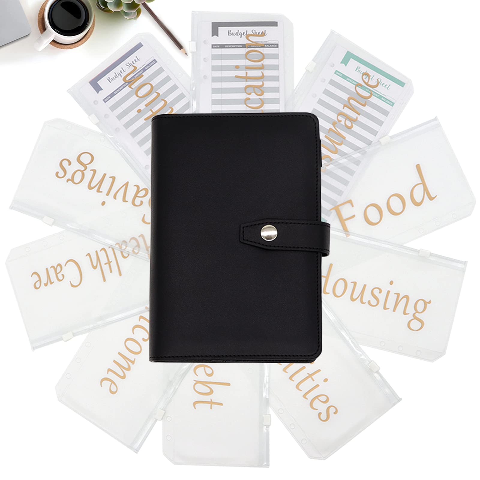 Budget Binder with Zipper Envelopes - A6 Money Organizer for Cash & Bills - Black Budget Planner Wallet for Saving & Financial Management - Perfect for Home Budgeting, Travel Expense Tracking & Personal Finance Organization