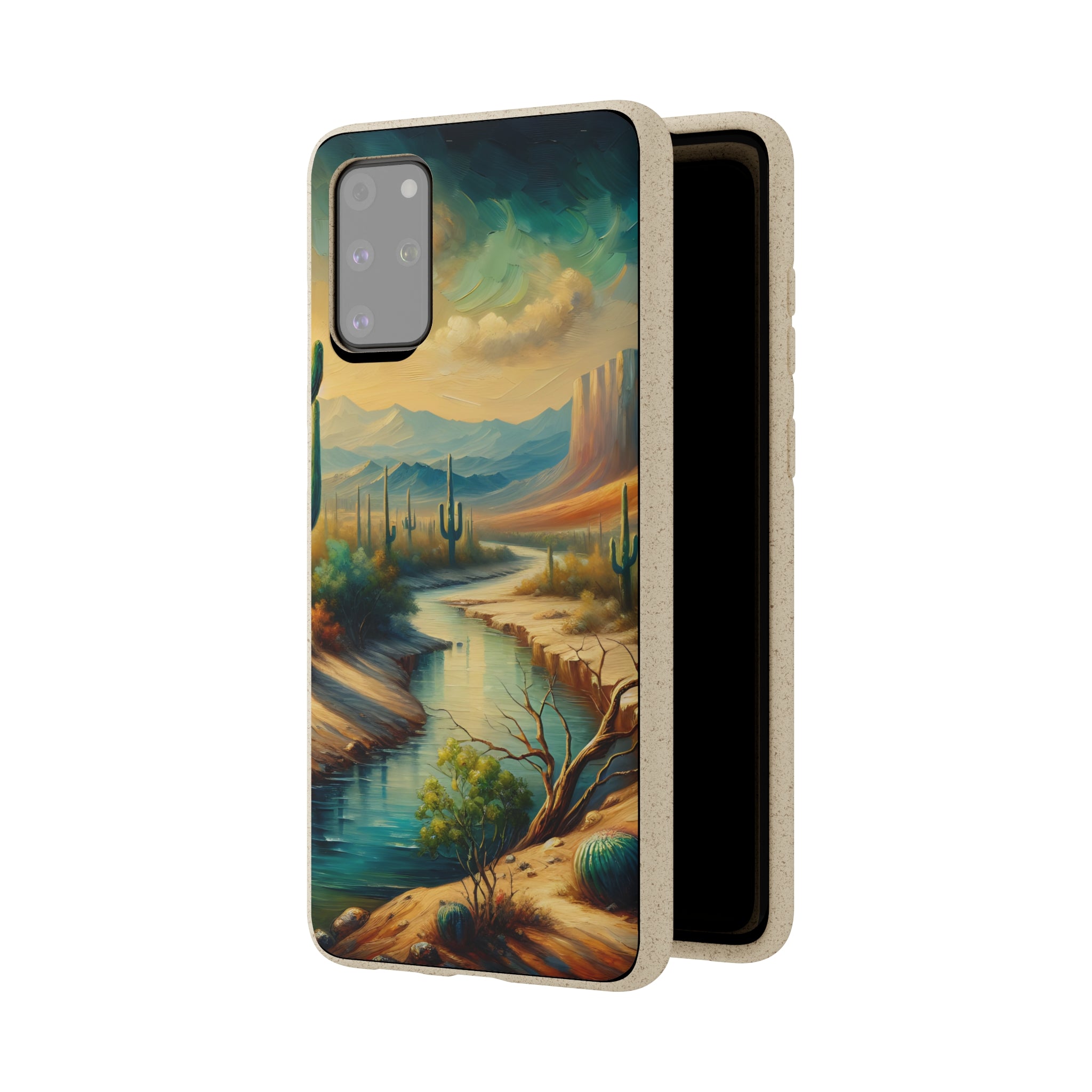 Eco-Friendly Biodegradable Phone Case with Scenic River Mountain Desert Design - Compatible with iPhone & Samsung All Models - Perfect for Outdoor Enthusiasts & Nature Lovers