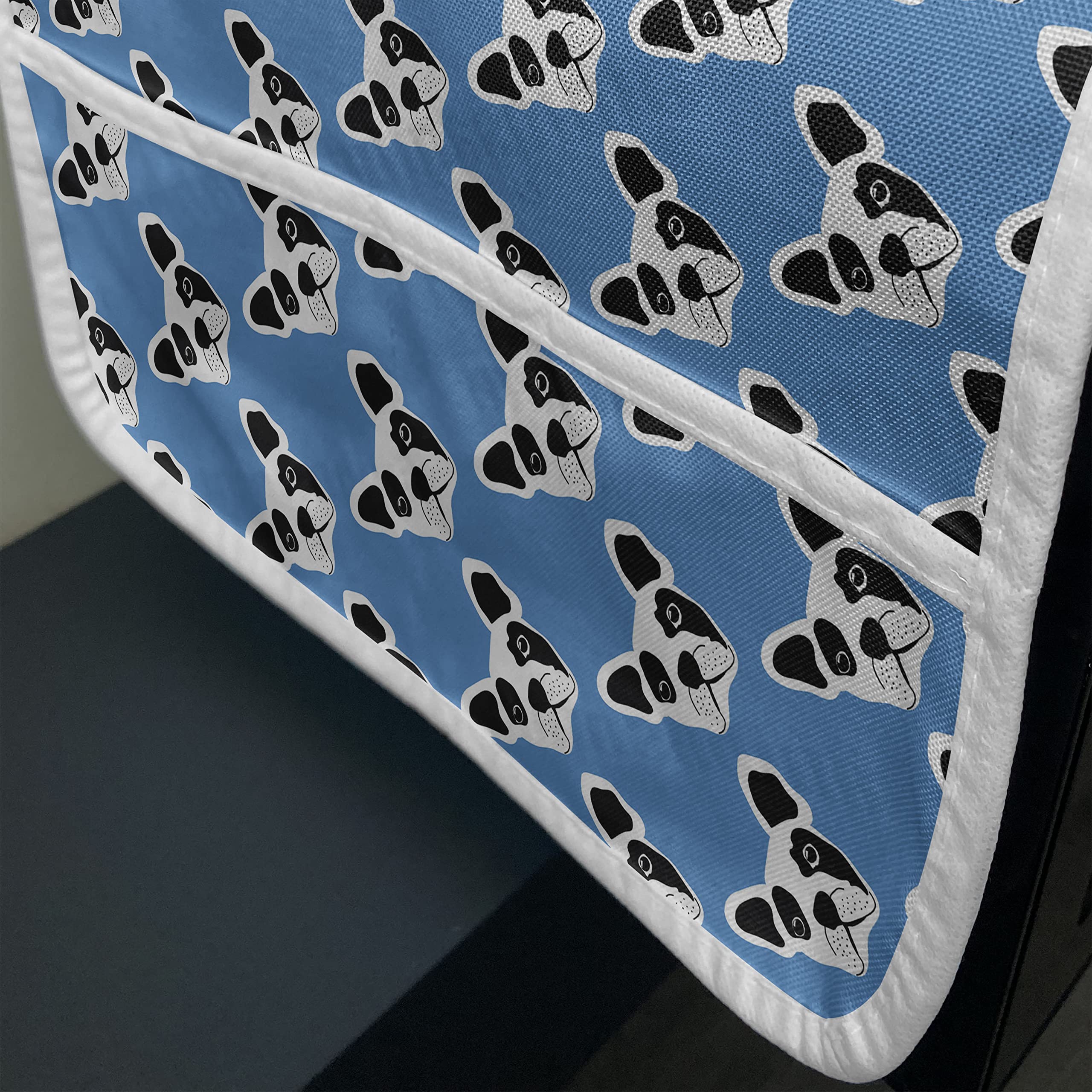 Ambesonne Bulldog Microwave Cover - Waterproof French Bulldog Pattern Kitchen Organizer with Pockets, 36x12 Inches, Blue Black & White - Perfect for Microwave Protection and Kitchen Decor