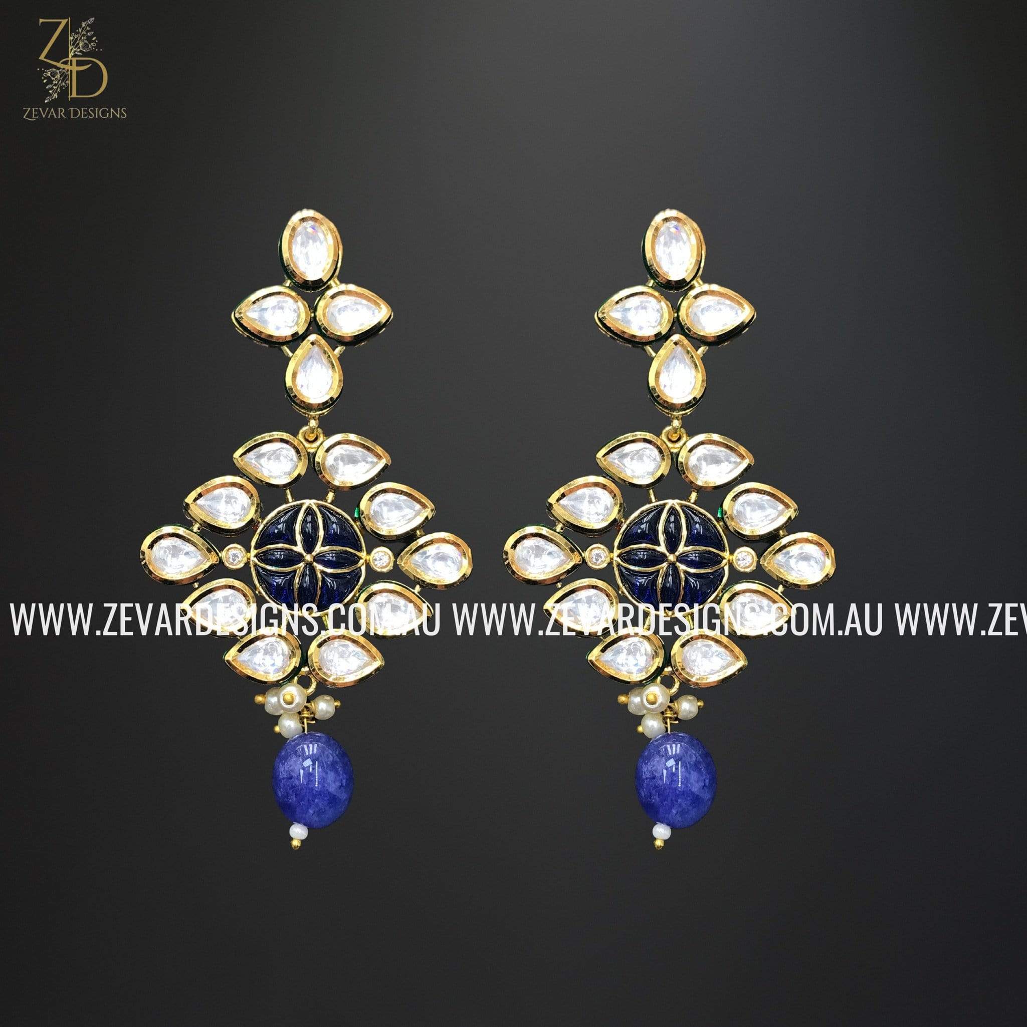 Exquisite Kundan Long Necklace Set - Pearl White & Blue Jewelry for Women | Perfect for Weddings, Parties & Special Occasions