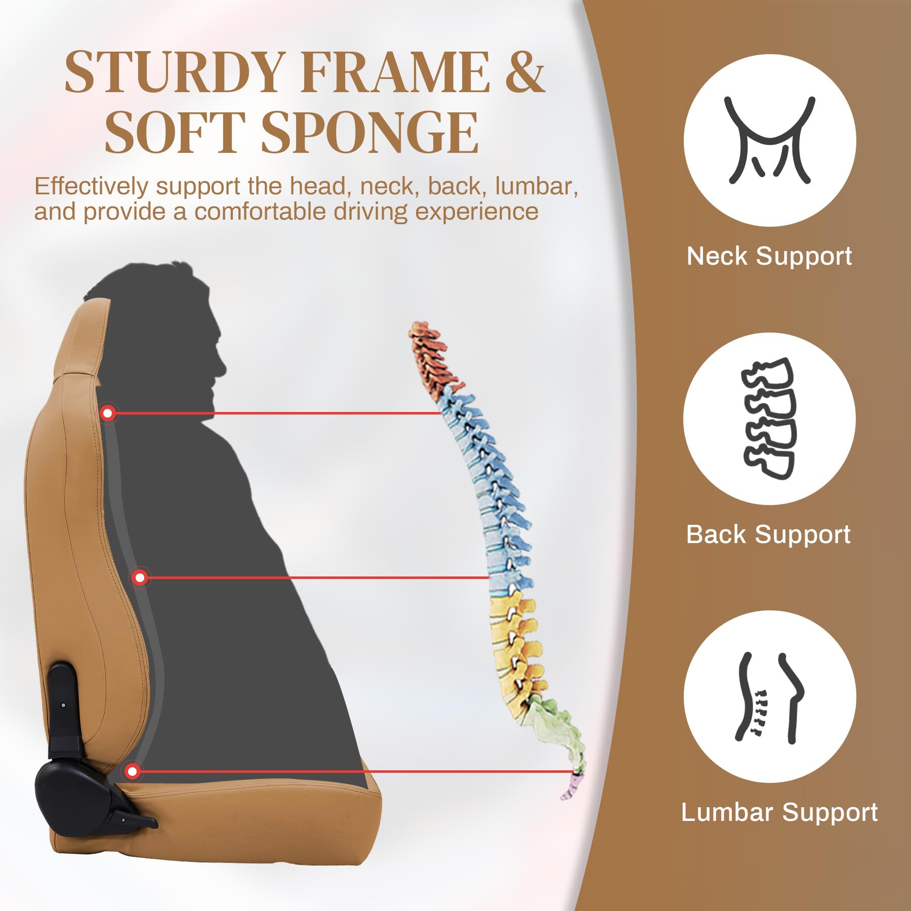 2 Pack Universal PVC Leather Racing Bucket Seats with Dual Lock Sliders for Front-Back Adjustment - Automotive Racing Seats Pair for Cars (Tan/Beige/Khaki) - Perfect for Racing Enthusiasts & Car Upgrades