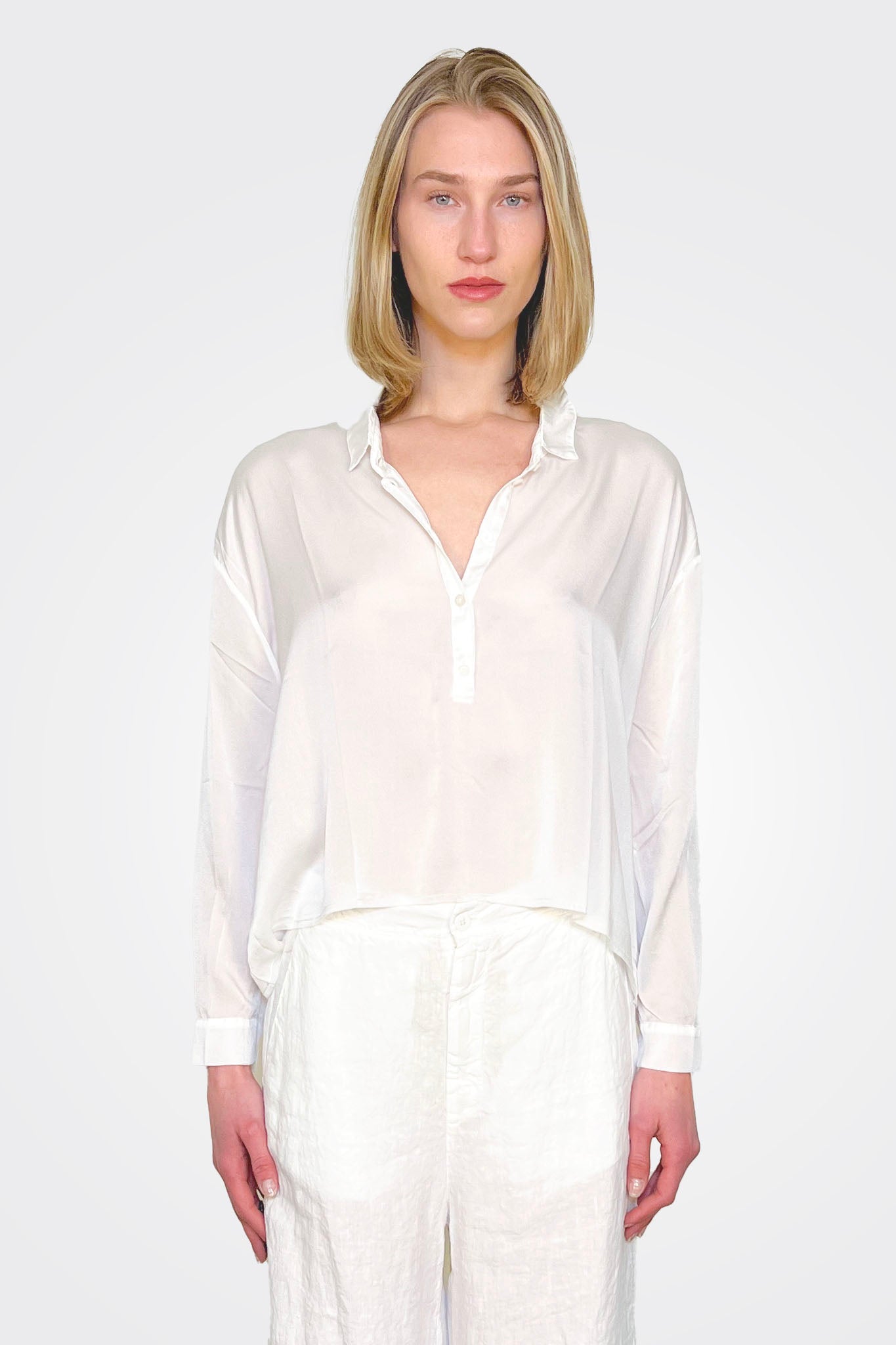 Women's White Cropped 3/4 Sleeve Silk Button Down Blouse Shirt - Elegant Office Wear & Casual Outfit for Work, Date Night and Special Occasions