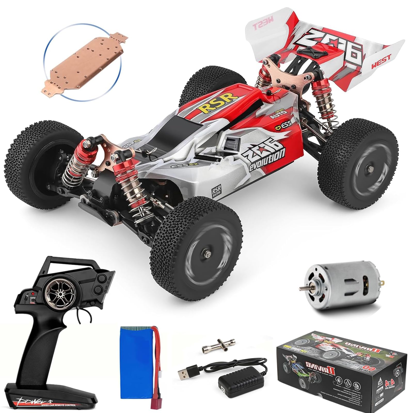 GoolRC WLtoys 144001 1:14 Scale 4WD RC Car - 60km/h High Speed Remote Control Off-Road Buggy with 2.4GHz Radio, RTR Aluminum Alloy Chassis & 550 Motor - Perfect for Adults Racing, Backyard Bashing & Off-Road Adventures (Red)
