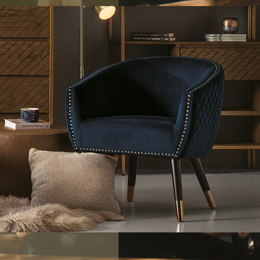 DENIZ Lounge Chair - Modern Denim Blue Accent Chair for Living Room, Bedroom, or Office - Comfortable Upholstered Reading Chair with Sturdy Metal Legs