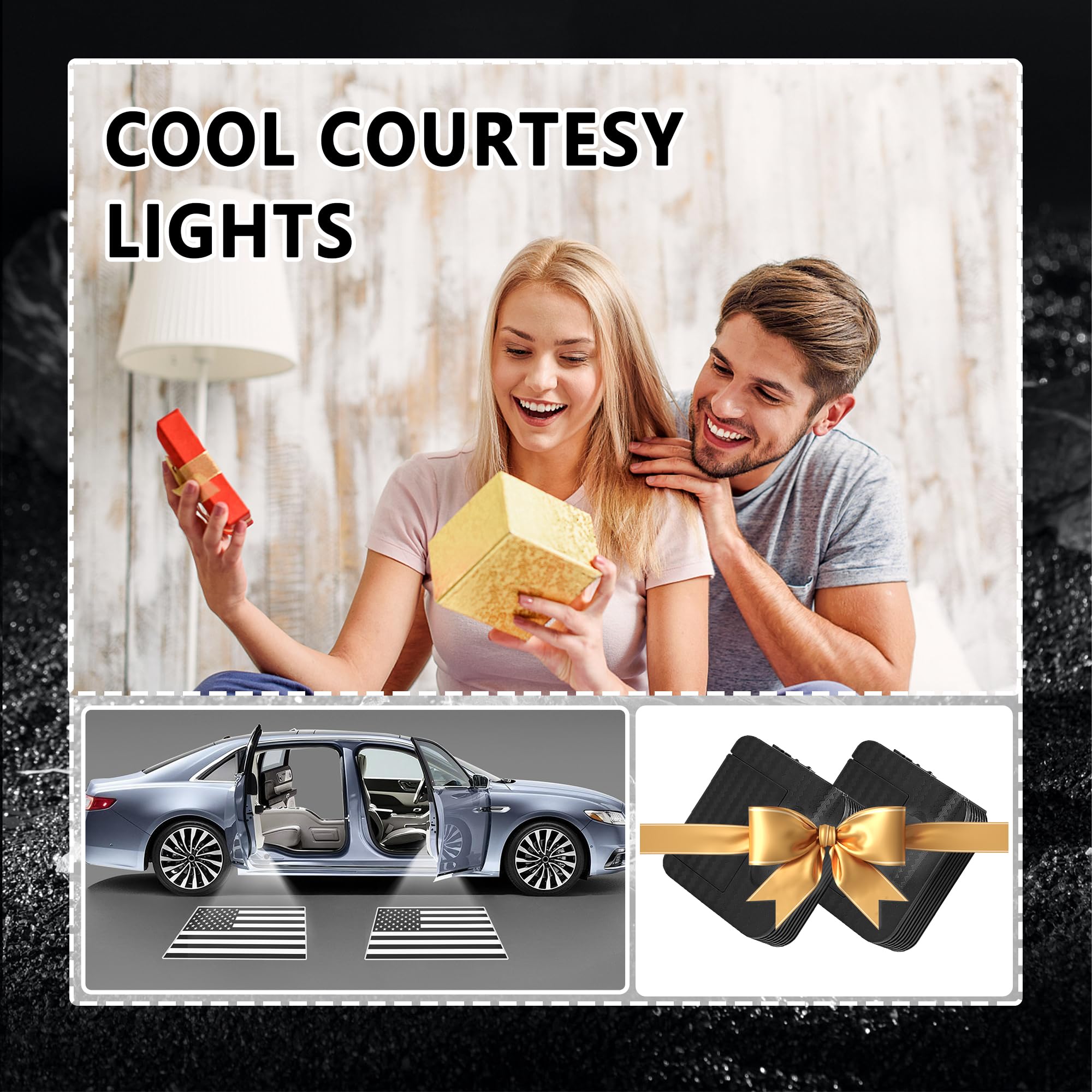 2PCS HD Car Door Logo Projector Lights - Universal Welcome Courtesy Lights with Black Flag Design for Most Cars, Ideal for Nighttime Safety and Style Enhancement