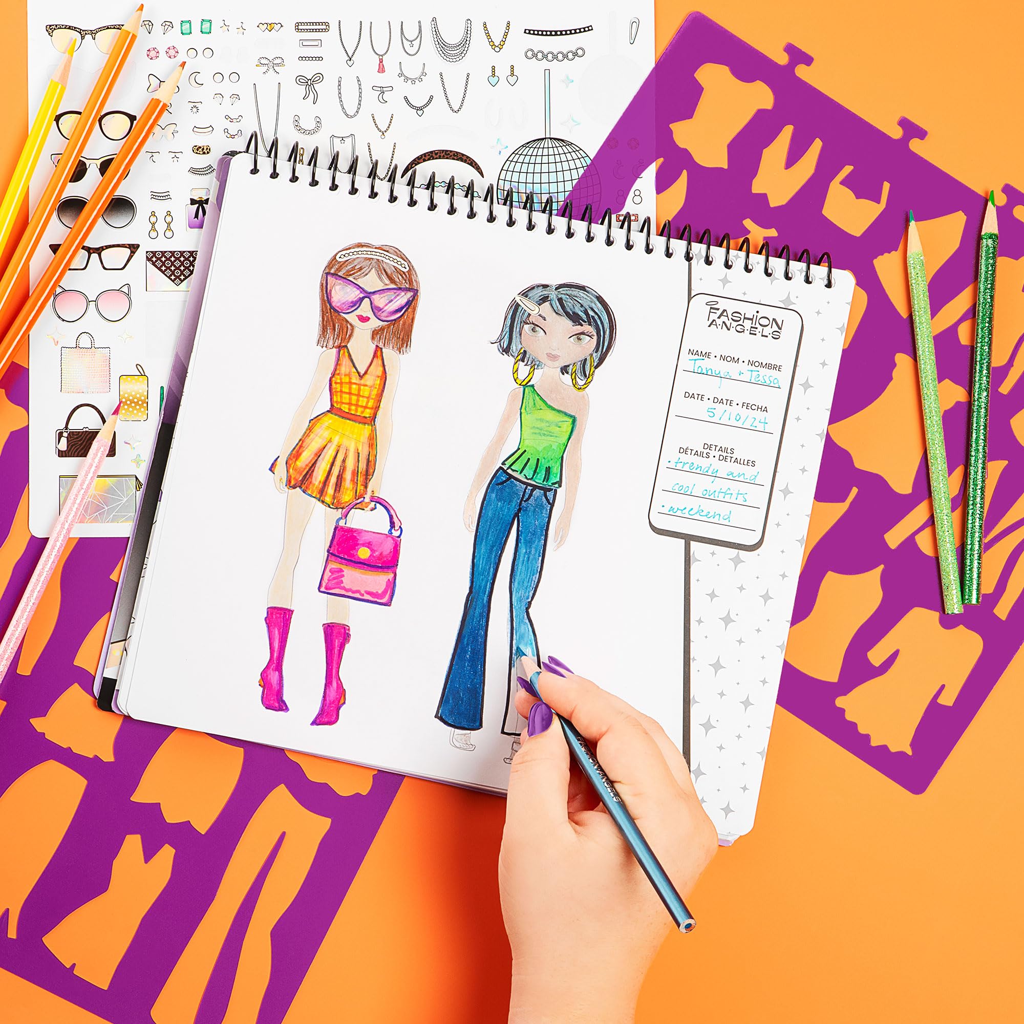 Fashion Angels Glam Fashion Sketch Set - Sketch Pad with Stencils & Stickers, Fashion Design Sketch Book for Girls & Kids, Perfect Drawing Kit for Aspiring Designers | Creative Gift for Birthday, Art Class & DIY Projects