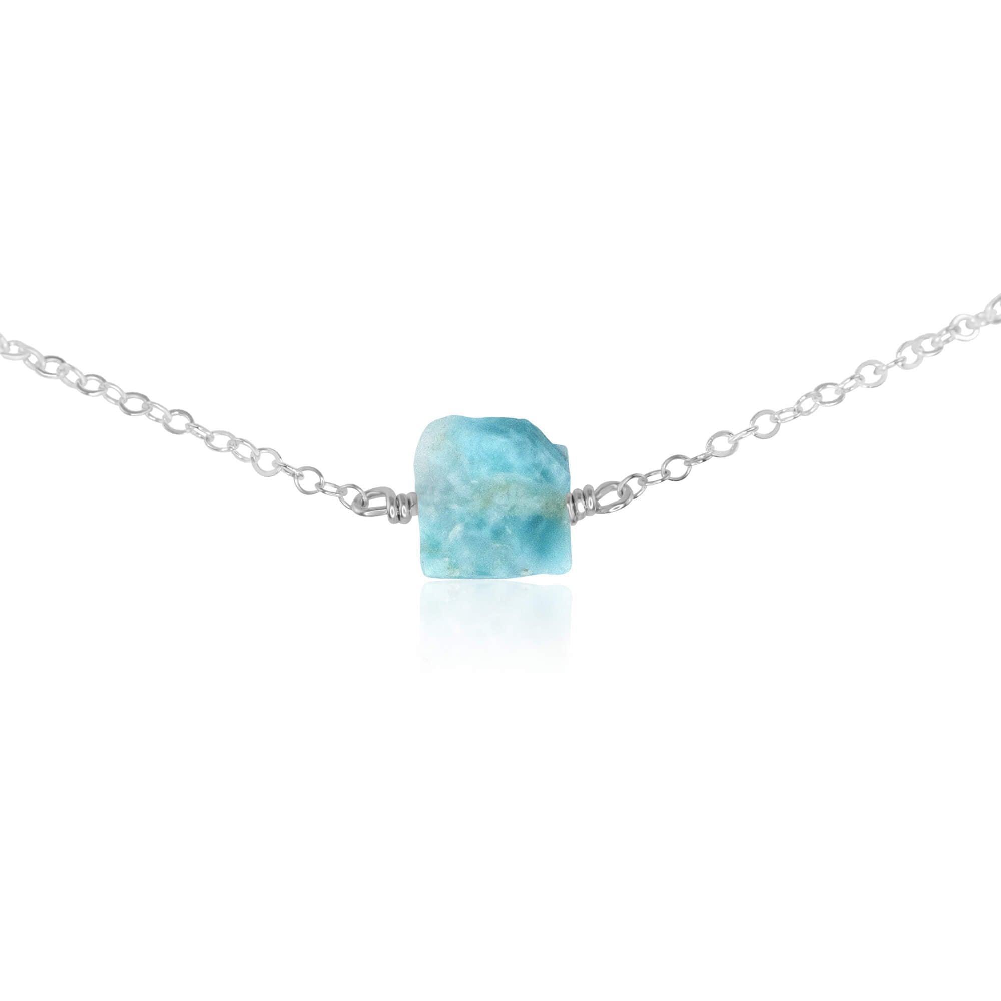 Natural Raw Larimar Crystal Nugget Choker Necklace - Handmade Blue Gemstone Jewelry for Women, Healing Stone Pendant for Spiritual Energy & Stress Relief - Perfect for Boho Fashion, Meditation & Gift Giving