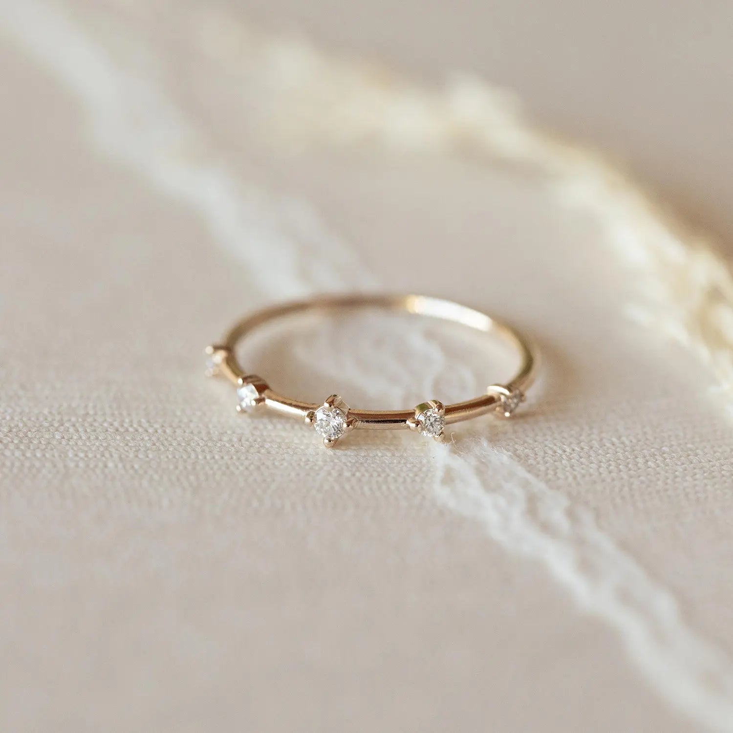 14K Yellow Gold White Diamond Stars Align Ring - Elegant Celestial Jewelry for Engagement, Wedding & Anniversary Gifts
