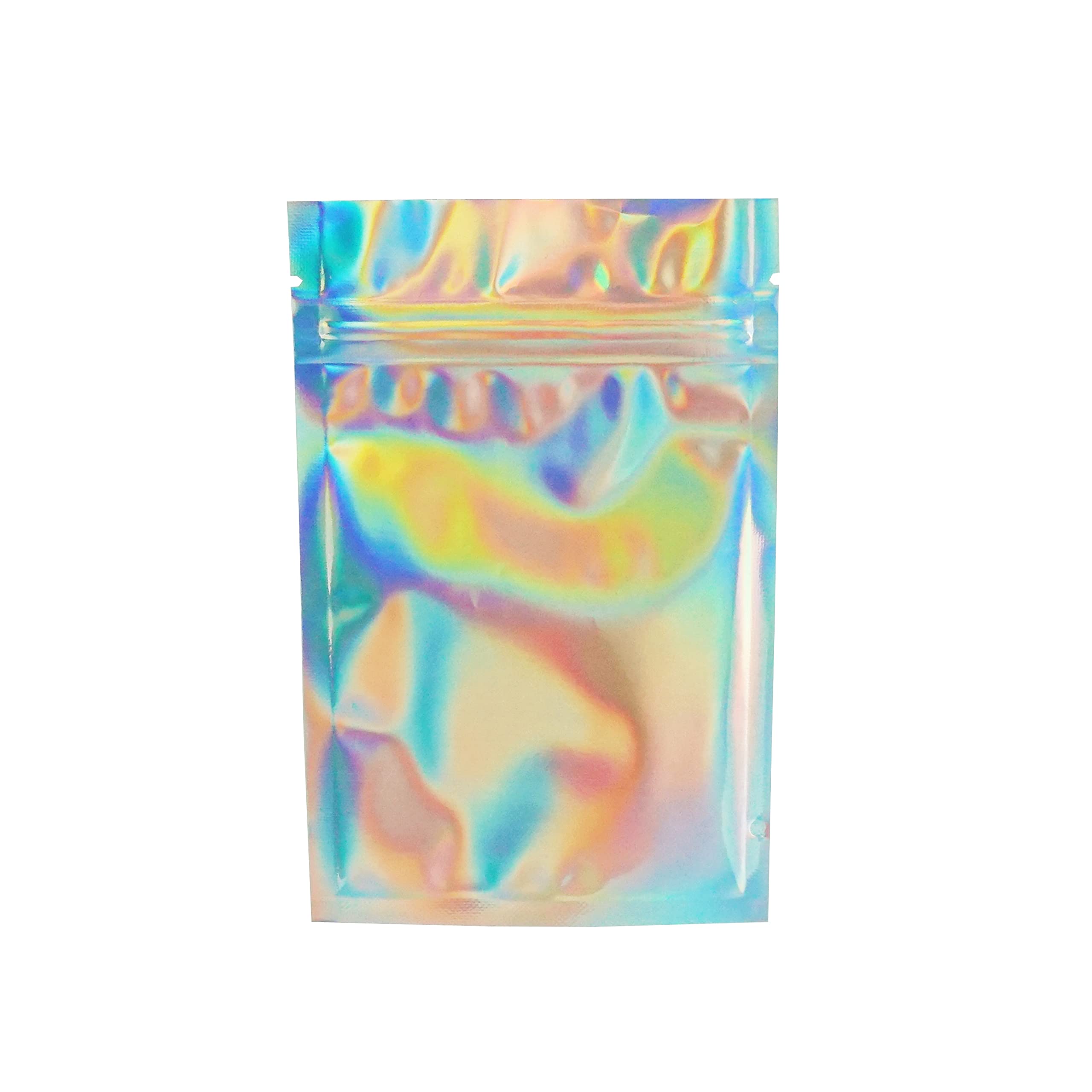 **Holographic Rainbow Party Favor Bags - Iridescent Foil Zipper Pouch for Treats, Candy & Gifts (3.3