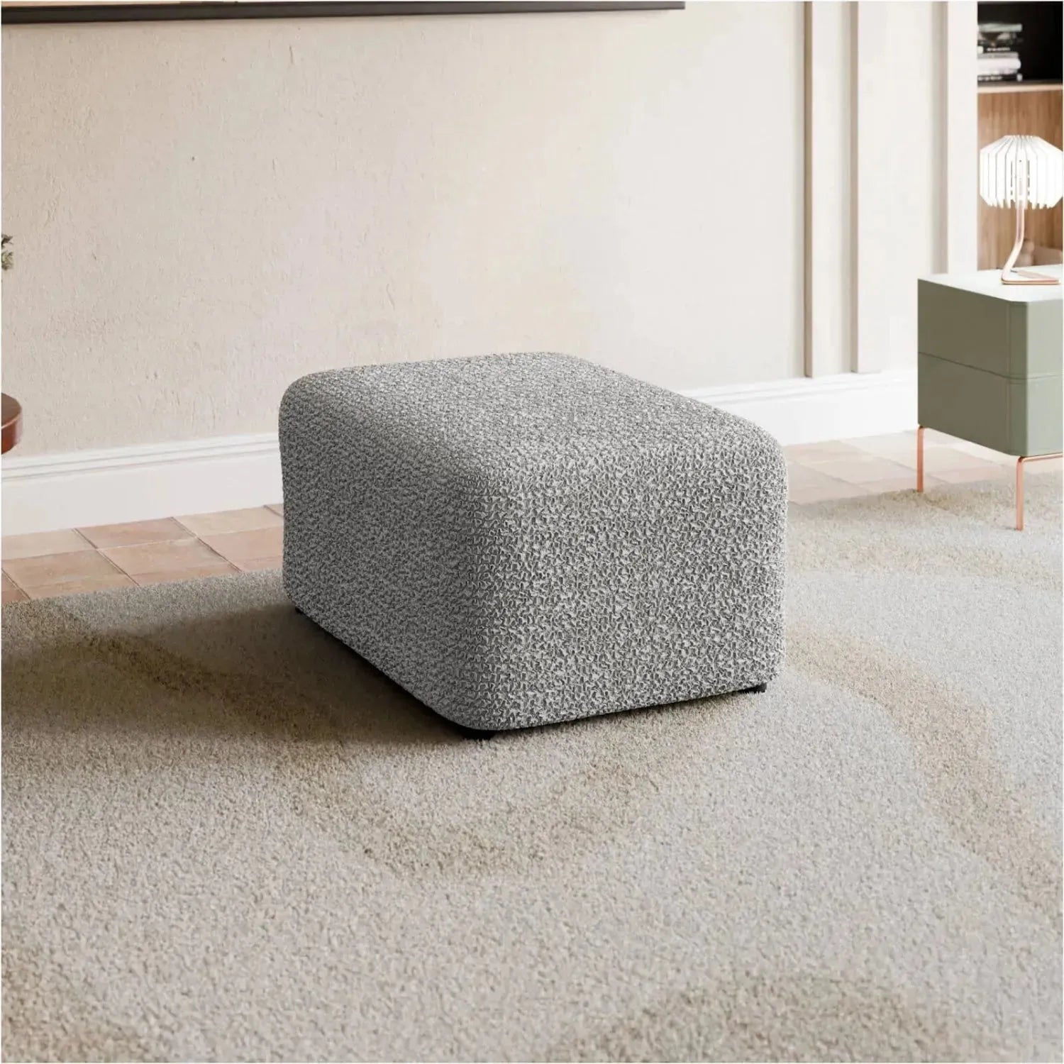 Ottoman Slipcover Medium - Mille Righe Collection - Stretchable Furniture Cover for Living Room, Bedroom & Office Decor