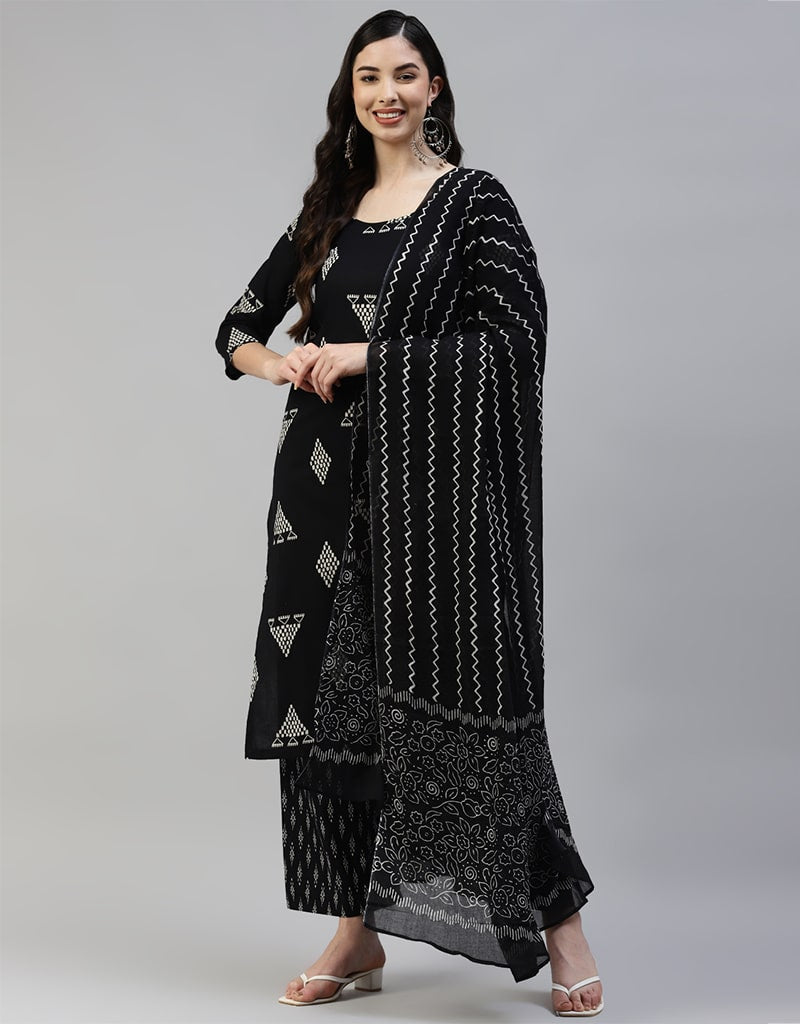Stylish Black Cotton Palazzo Suit for Women - Comfortable & Flowy Wide Leg Pants Set - Perfect for Summer, Beach Vacations & Boho Fashion