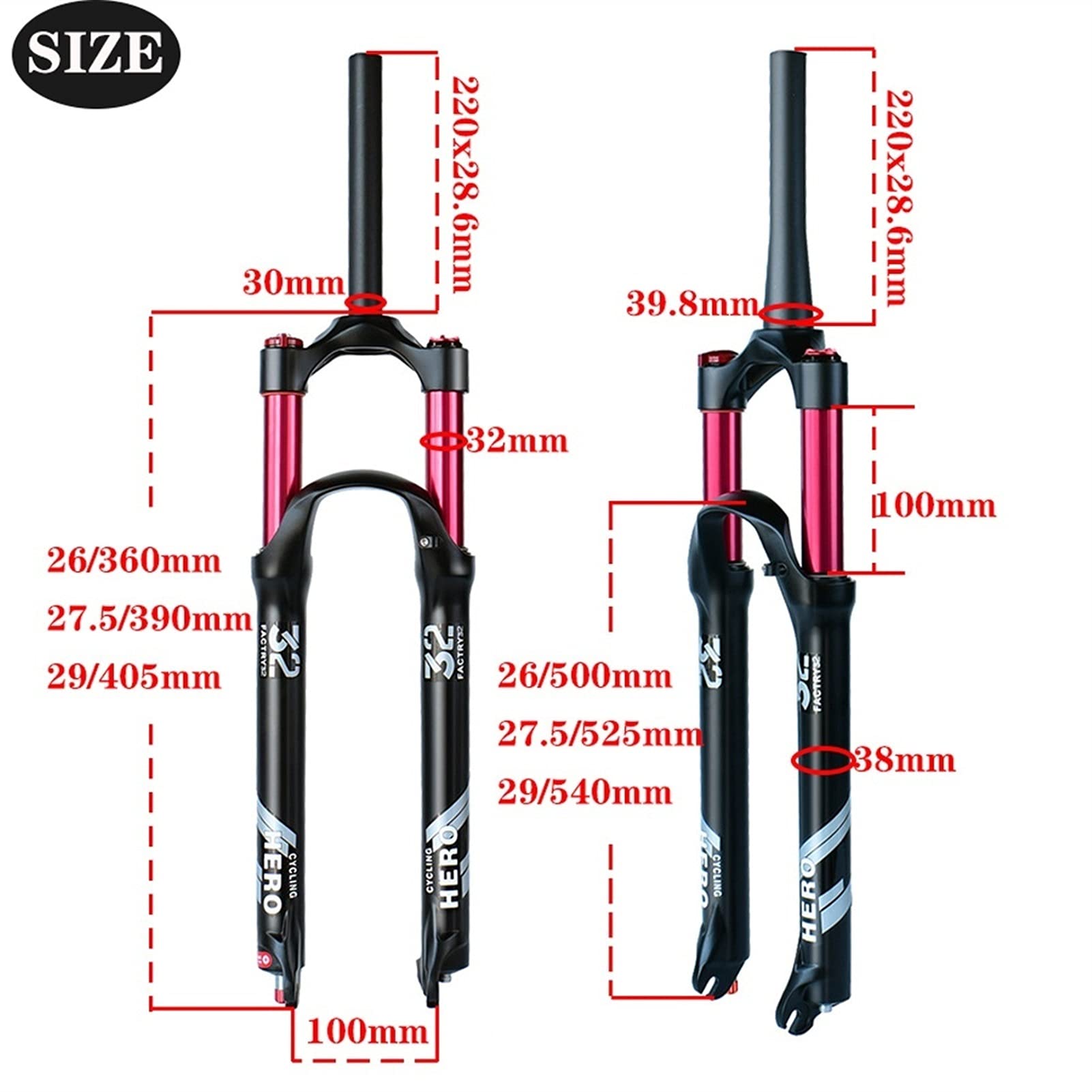 100mm Travel Rebound Adjustable Mountain Bike Air Suspension Forks - 26/27.5/29 Inch, Matte Black Disc Brake MTB Front Fork with Threadless Steerer | Tapered Manual Lockout | Ideal for Trail Riding, Downhill & Cross-Country Biking