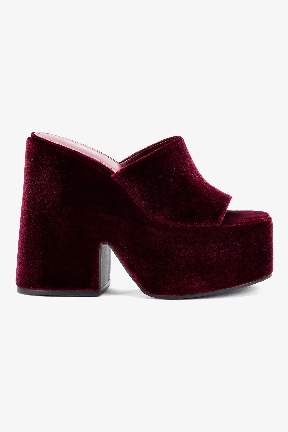 Wanda Platform Mule Shoes - Women's Comfortable Velvet Slip-On Loafers in Merlot Red for Casual Wear & Office Outfits
