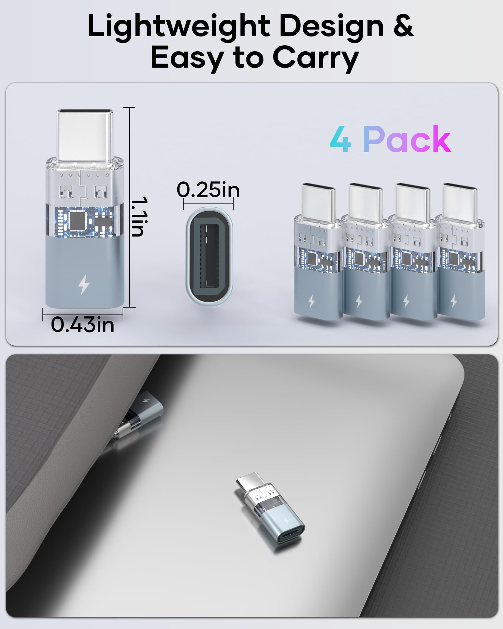 4 Pack USB-C to Lightning Adapter for iPhone 16/16 Pro/16 Pro Max/15/15 Pro/15 Pro Max/15 Plus & iPad Air - Fast Charging Connector Cable - Perfect for Home, Office & Travel Charging