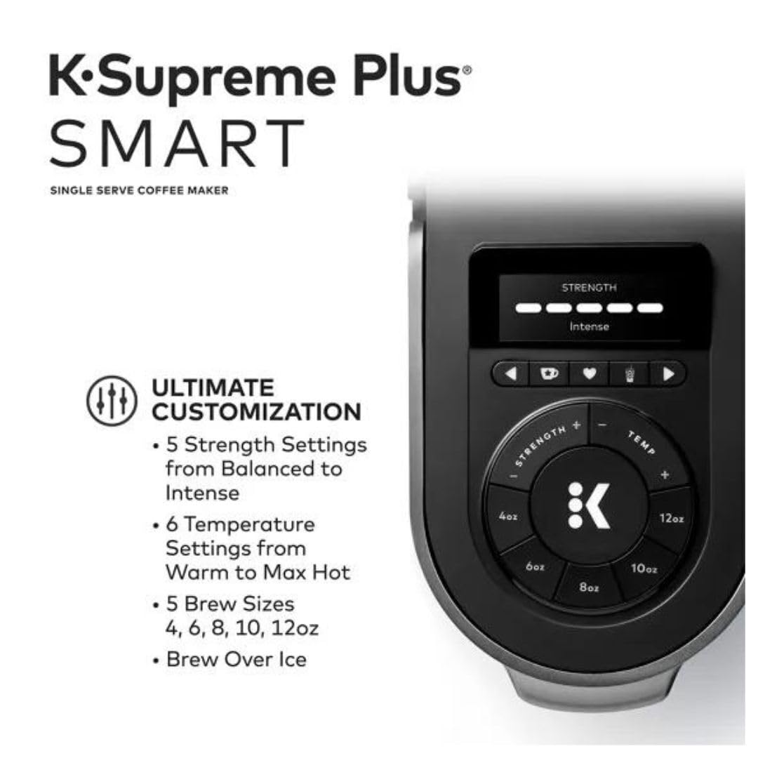 **Keurig K-Supreme Plus SMART Single-Serve Coffee Maker (Black) with 12oz Stainless Steel Tumbler & Milk Frother – Perfect for Home, Office & Travel**