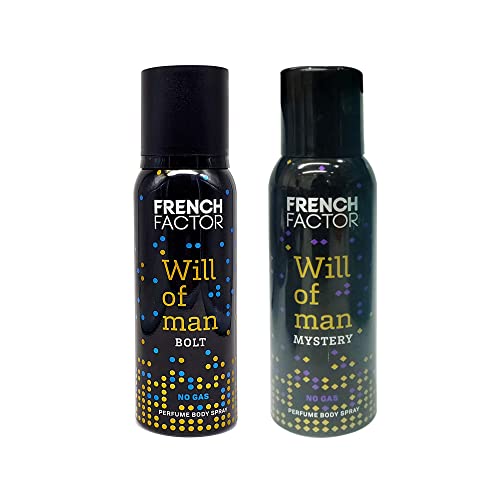 French Factor Will Of Man Bolt & Will Of Man Mystery Cologne Body Spray for Men - 2 Pack (4oz Each) | Long Lasting Fragrance for Work, Gym & Night Out