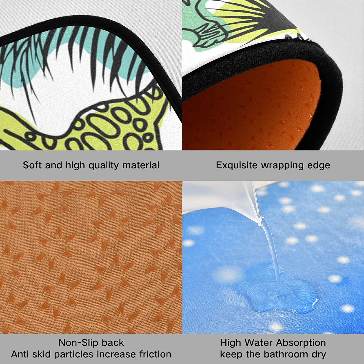 Dinosaur & Tropical Plant Non-Slip Kitchen Rug Set of 2 - Washable Floor Mats for Kitchen, Laundry Room - Cute Home Decor with Anti-Skid Backing (Perfect for Kids' Playroom & Dinosaur-Themed Bedrooms)