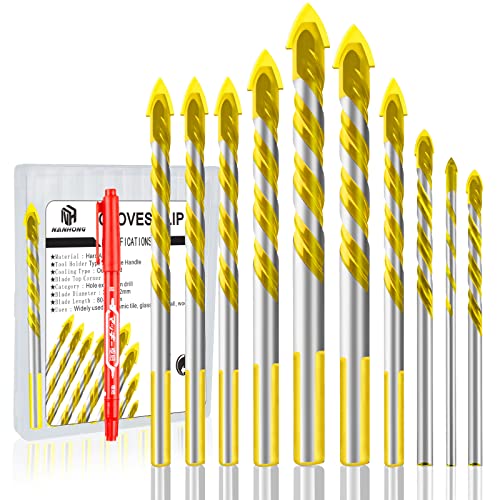 12-Piece Carbide & Diamond Drill Bit Set for Tile, Concrete, Brick, Glass, Plastic & Wood - Professional Masonry Drill Bits for DIY Projects, Home Renovation & Construction Work (Gold)