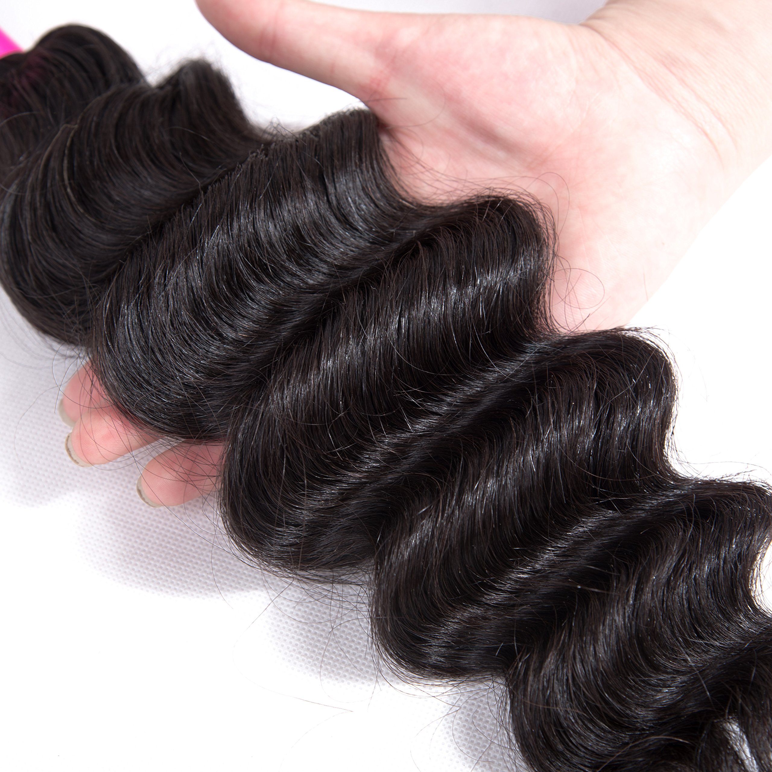 Brazilian Loose Deep Wave Virgin Hair 9A Curly Hair Extensions - 3 Bundles 100% Unprocessed Human Remy Hair, Natural Black Color (22