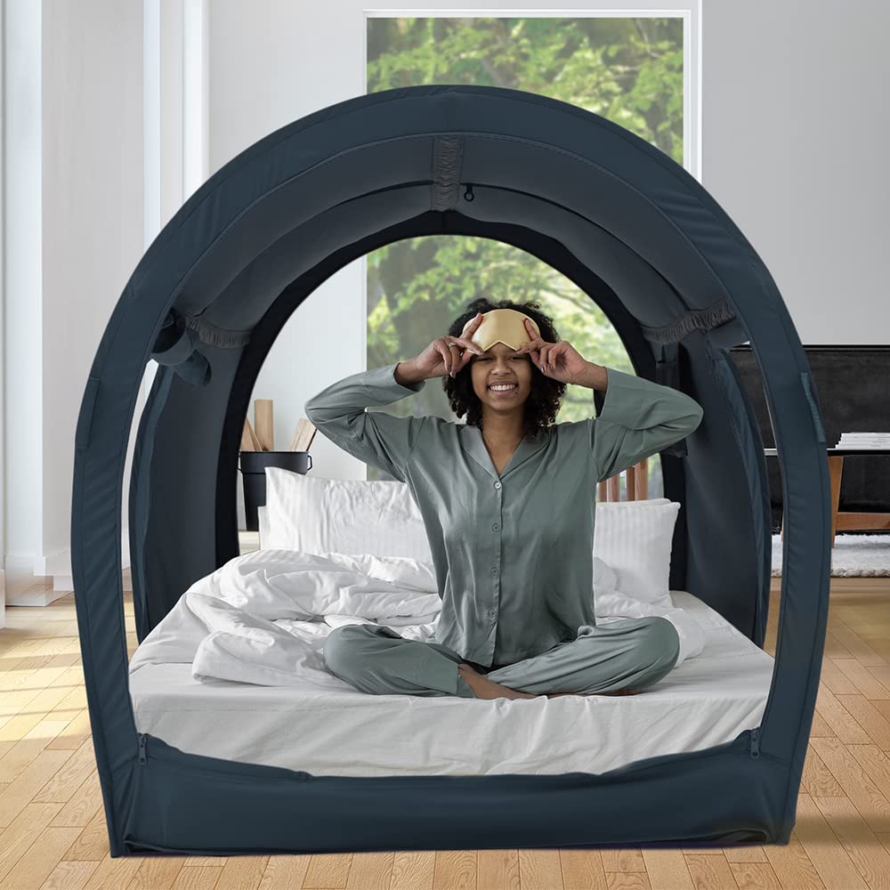 **Dream Tents Bed Canopy - Pop-Up Indoor Privacy Shelter for Kids & Adults - Warm, Breathable Twin Size Cabin Tent (Mattress Not Included) - Perfect for Bedrooms, Camping & Cozy Reading Nooks**