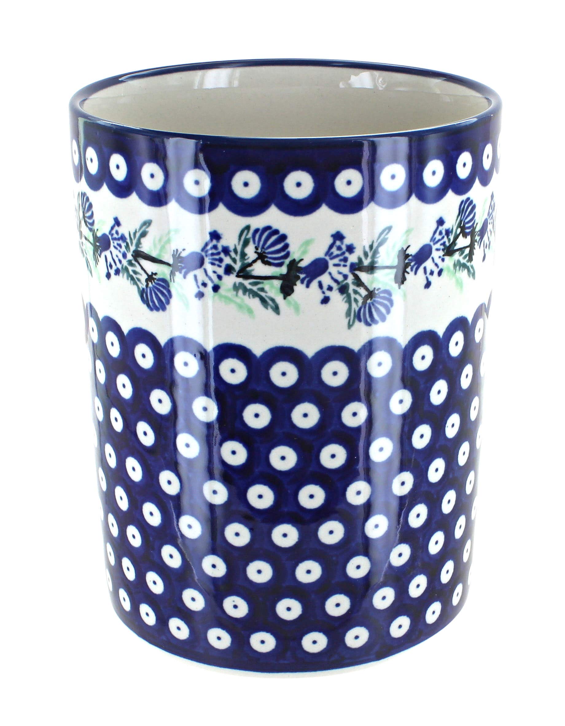 Blue Rose Polish Pottery Sweet Annie Utensil Jar - Handmade Ceramic Kitchen Storage for Utensils, Spoons & Cooking Tools - Perfect for Farmhouse, Rustic & Vintage Style Kitchens
