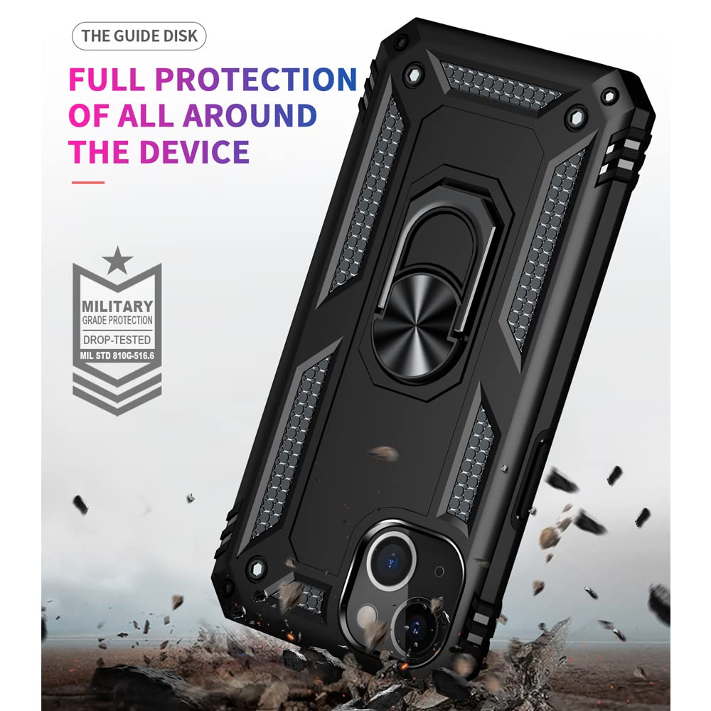 Yiakeng Military Grade Protective Case with Ring & HD Screen Protector for iPhone 13 - Shockproof, Drop Protection | Perfect for Outdoor Activities, Travel & Daily Use (Black)