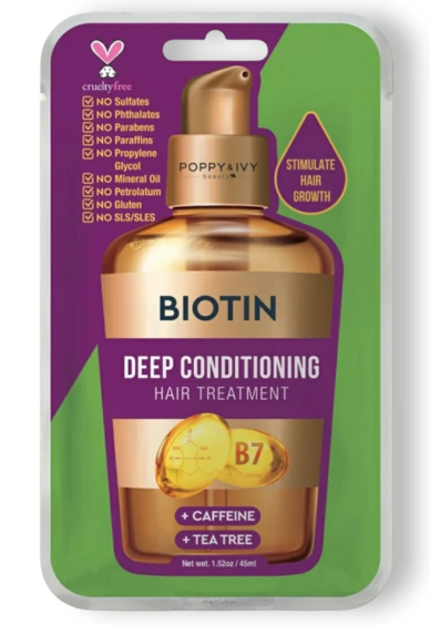 Poppy & Ivy Biotin Deep Conditioning Hair Treatment - Strengthening & Hydrating Hair Mask for Damaged Hair - Use for Dry, Frizzy Hair & Split Ends Repair at Home