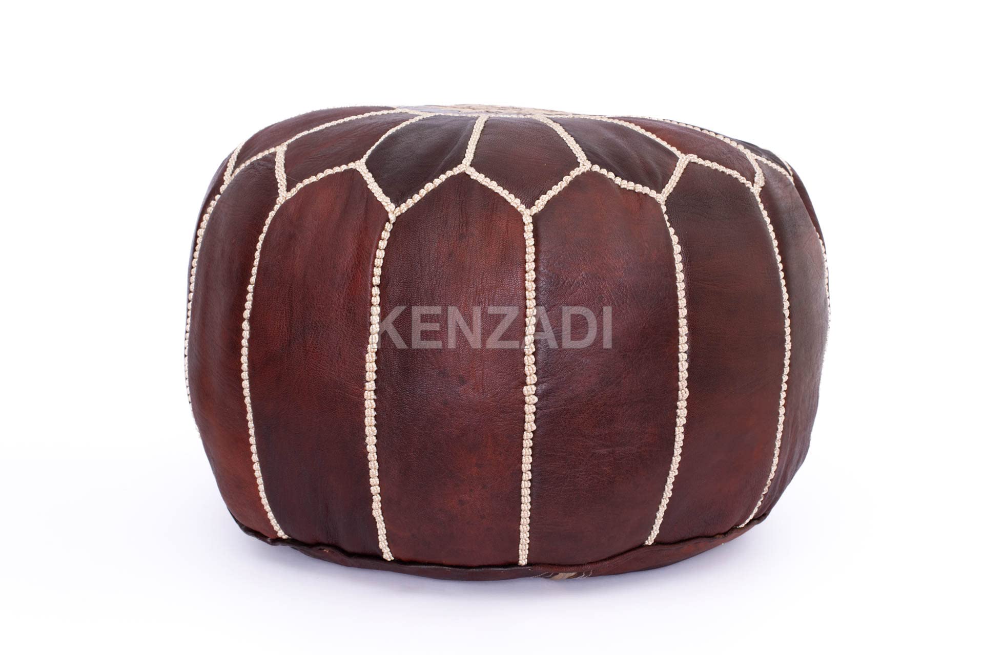 KENZADI Genuine Leather Ottoman Pouf Cover - Handcrafted in Marrakech by Moroccan Artisans, Footstool, UNSTUFFED (Dark Brown) - Perfect for Living Room, Bedroom & Boho Home Decor