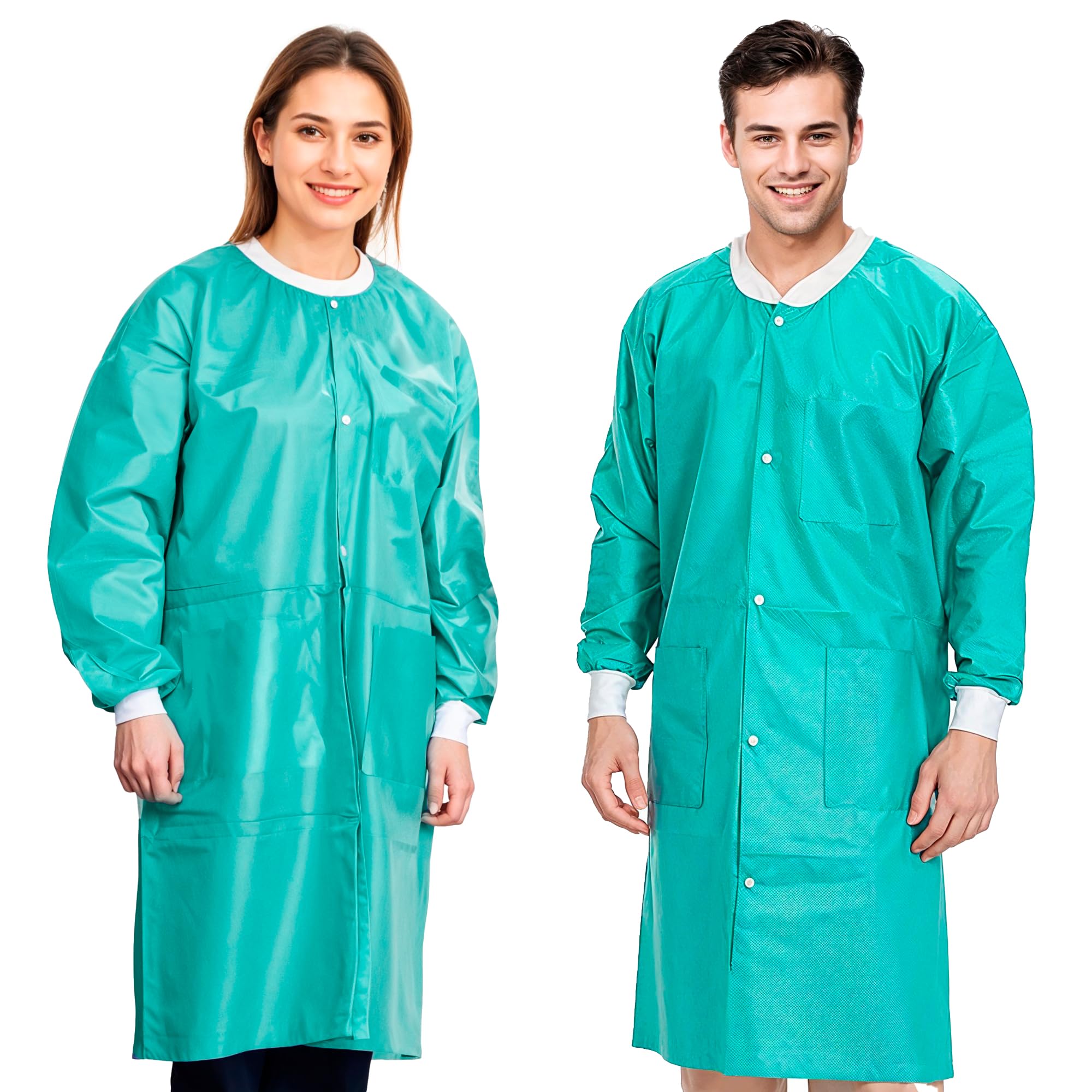 Disposable Lab Coats for Adults - 2X-Large Pack of 50, Teal Blue SMS Knee-Length Medical Lab Coats (45 GSM) with Cuffs, Collar & 3 Pockets - Ideal for Medical, Dental, Painting & Laboratory Use